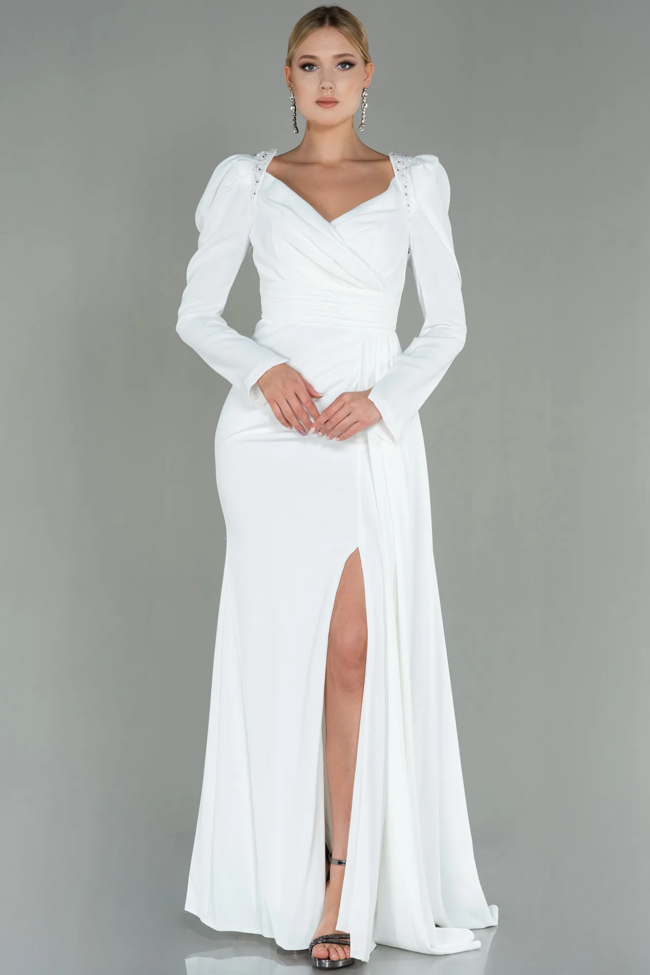 Ecru-Long Evening Dress ABU2895