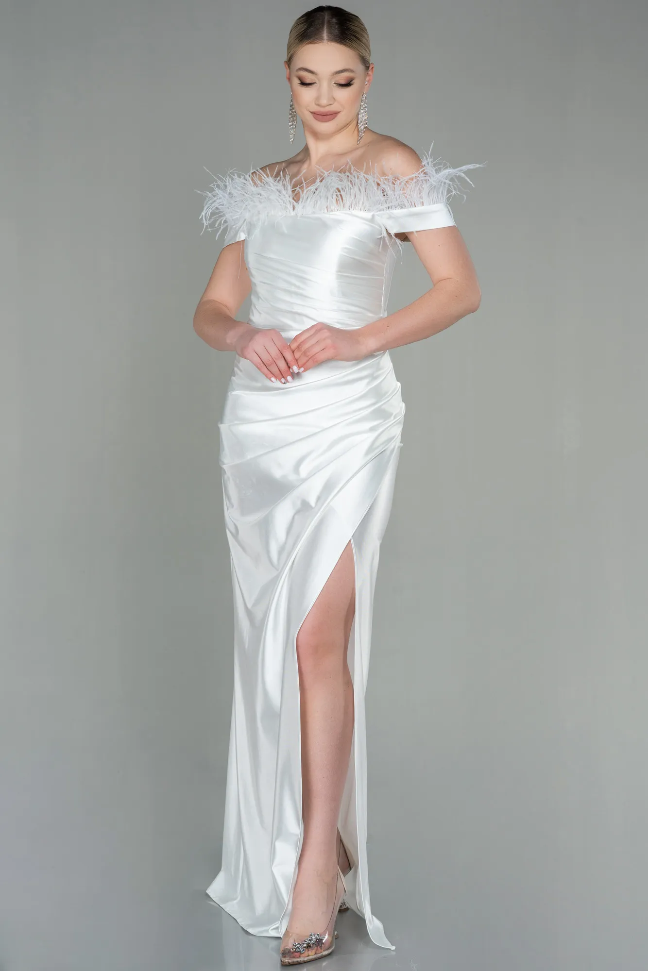 Ecru-Long Evening Dress ABU2957