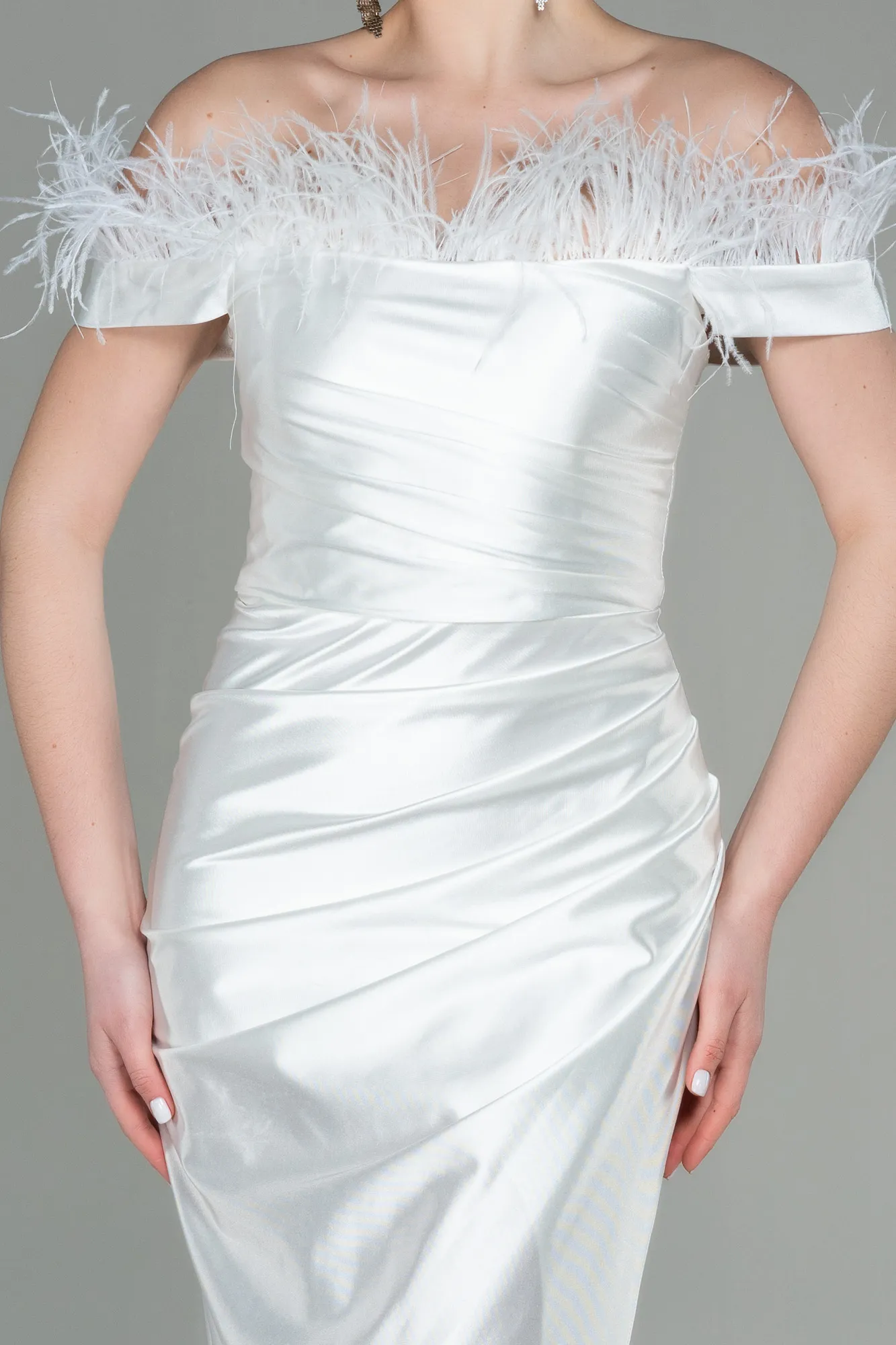 Ecru-Long Evening Dress ABU2957