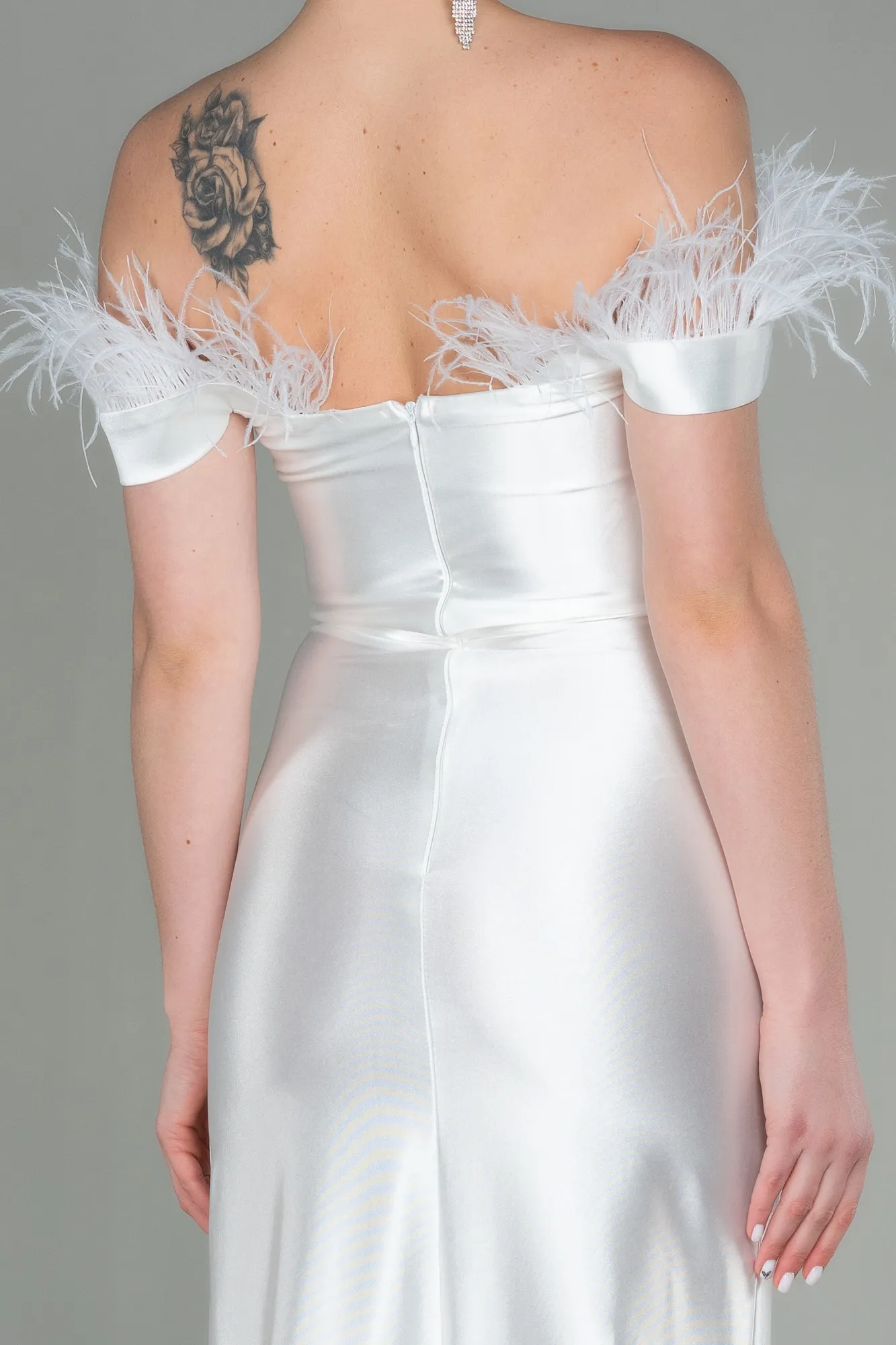 Ecru-Long Evening Dress ABU2957