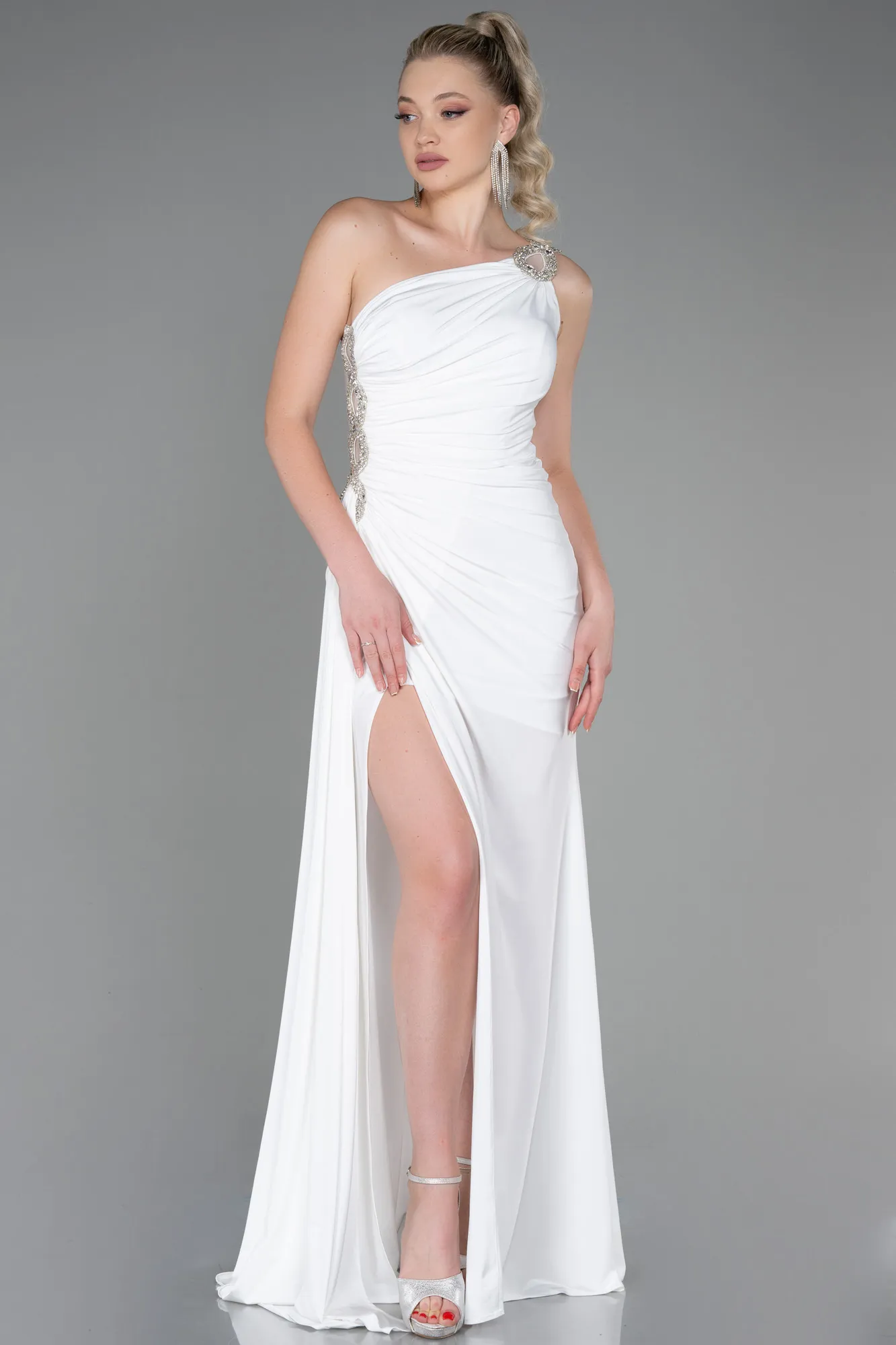 Ecru-Long Evening Dress ABU2964