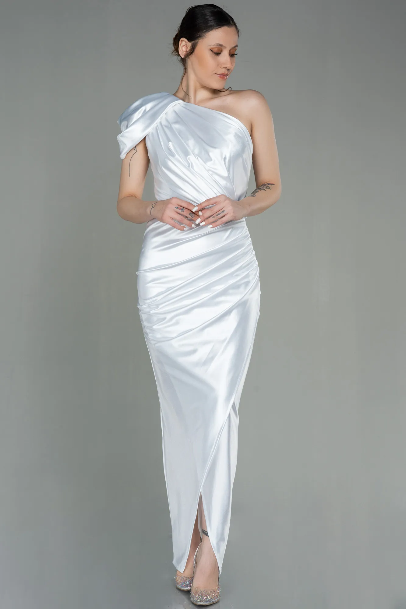 Ecru-Long Evening Dress ABU2982