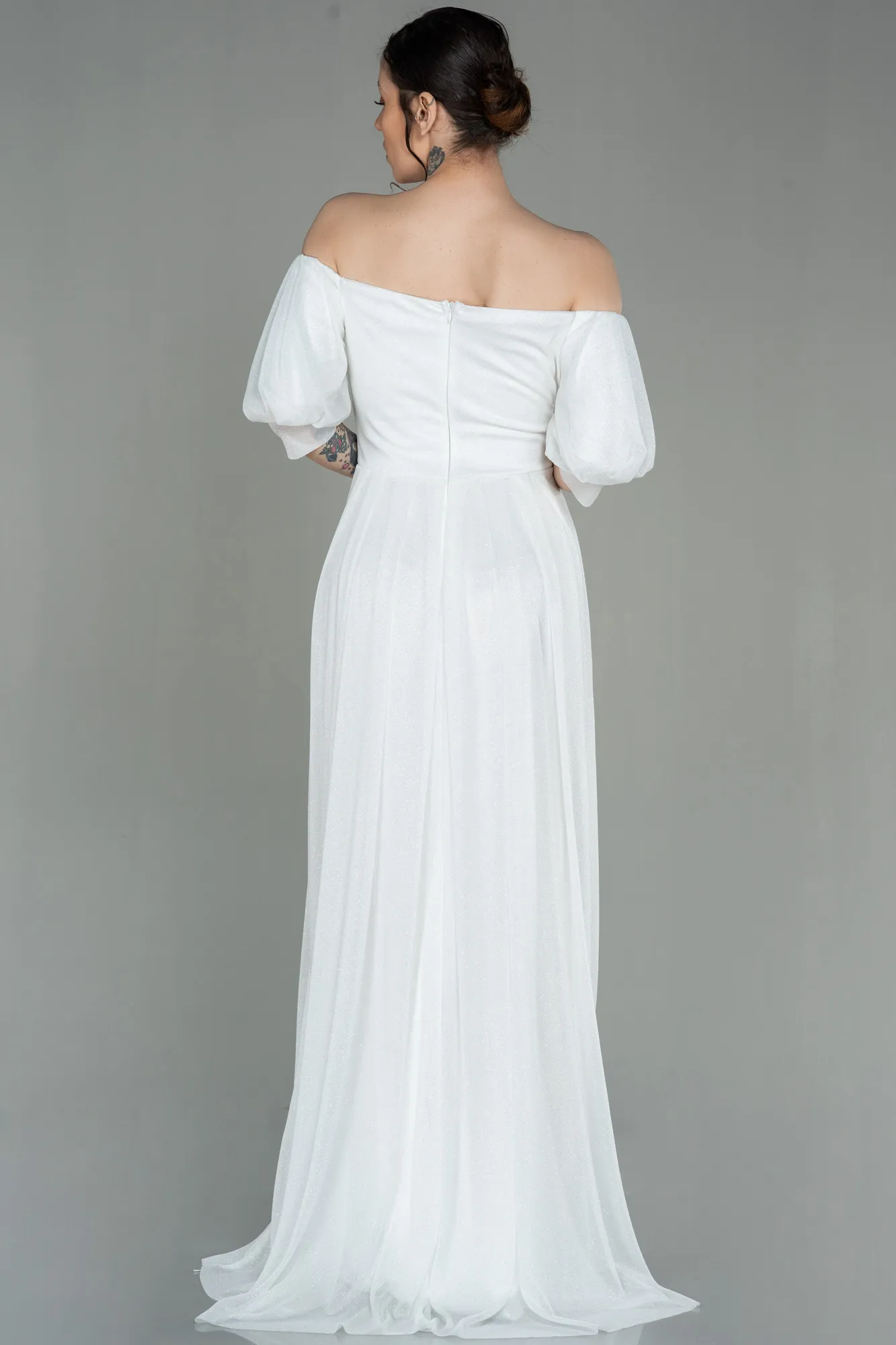 Ecru-Long Evening Dress ABU2983