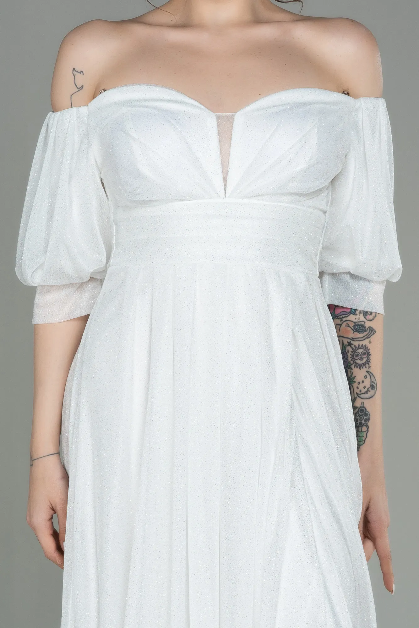 Ecru-Long Evening Dress ABU2983