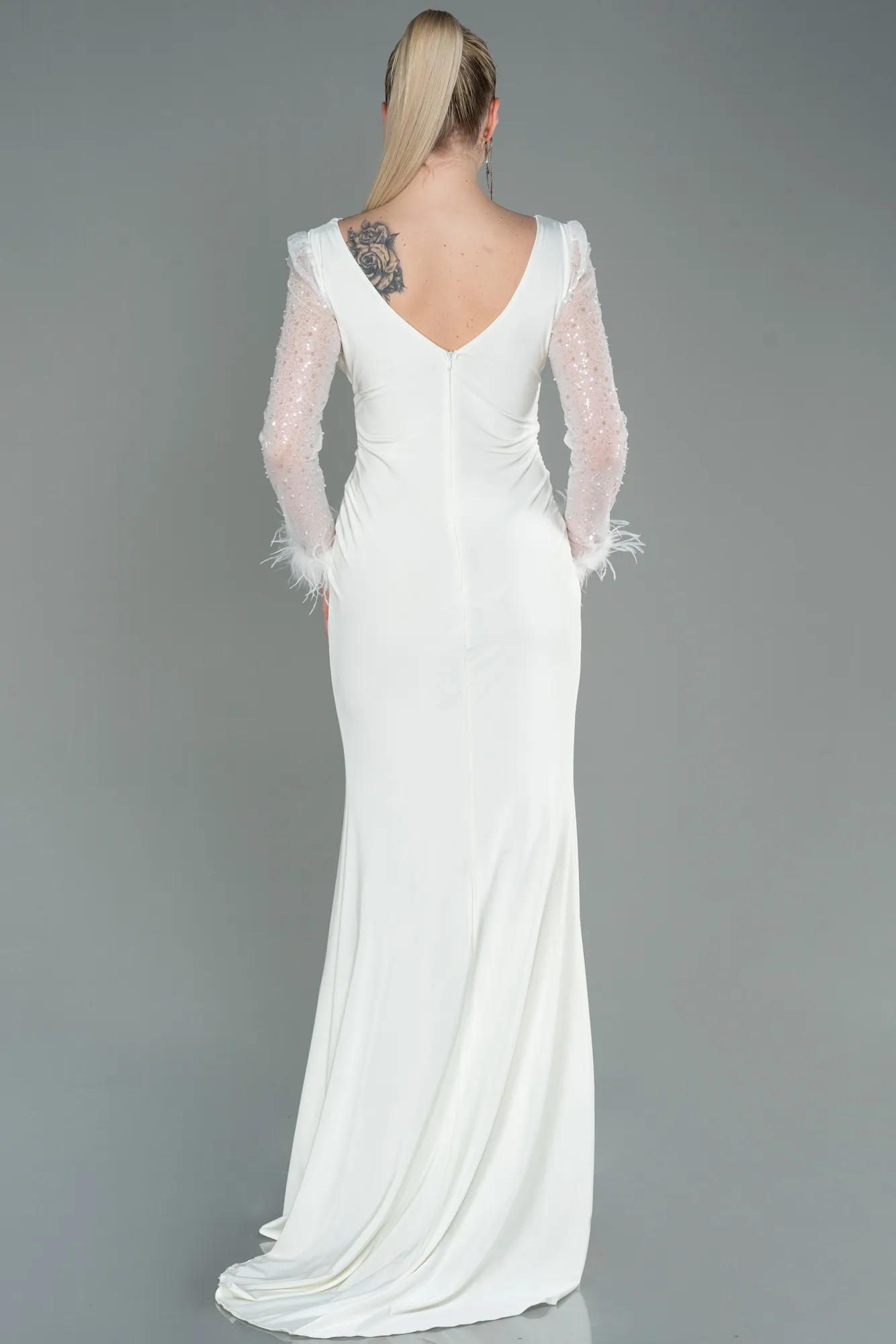 Ecru-Long Evening Dress ABU3008