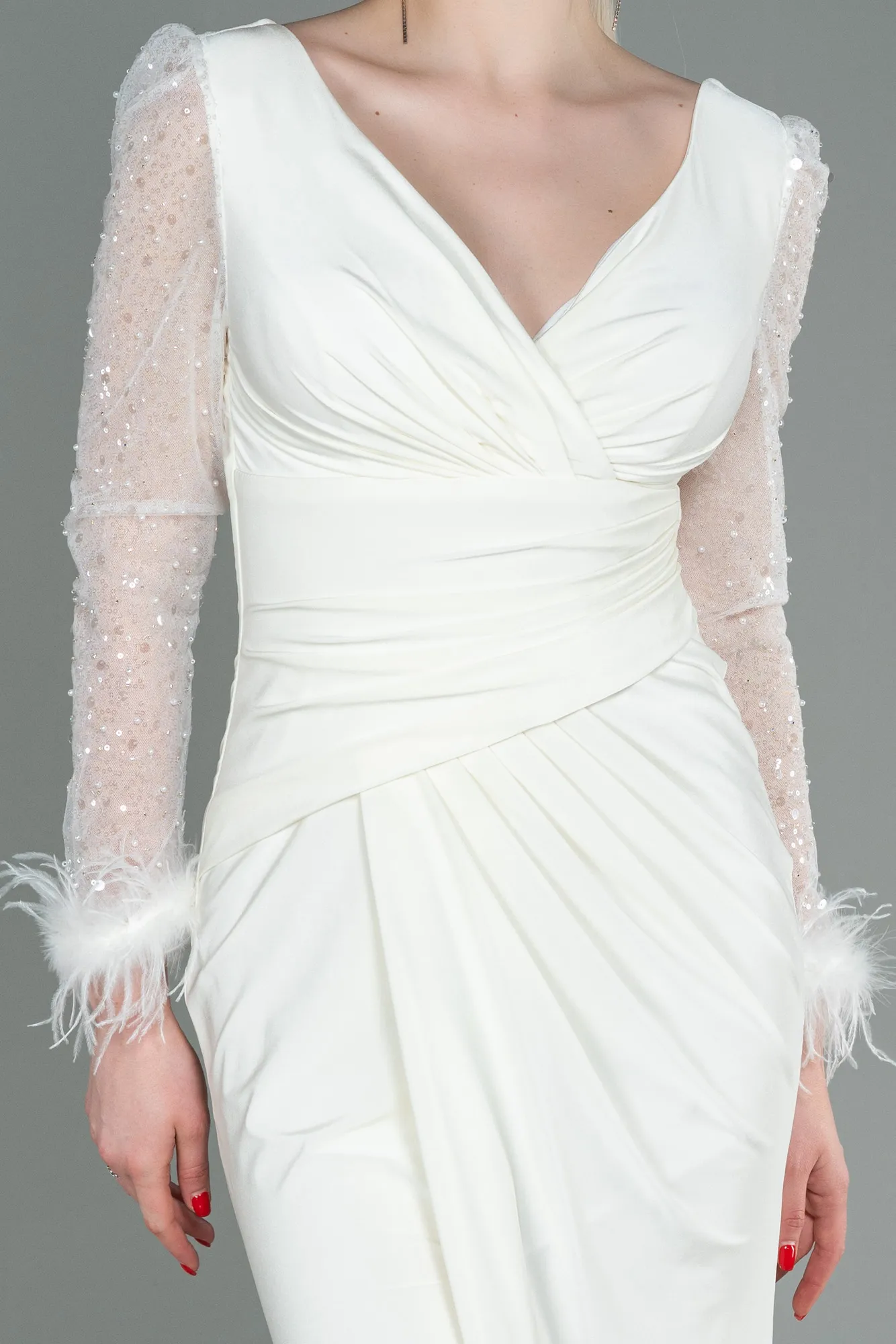 Ecru-Long Evening Dress ABU3008