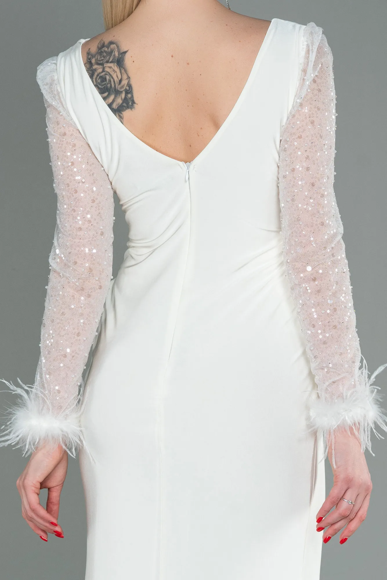 Ecru-Long Evening Dress ABU3008