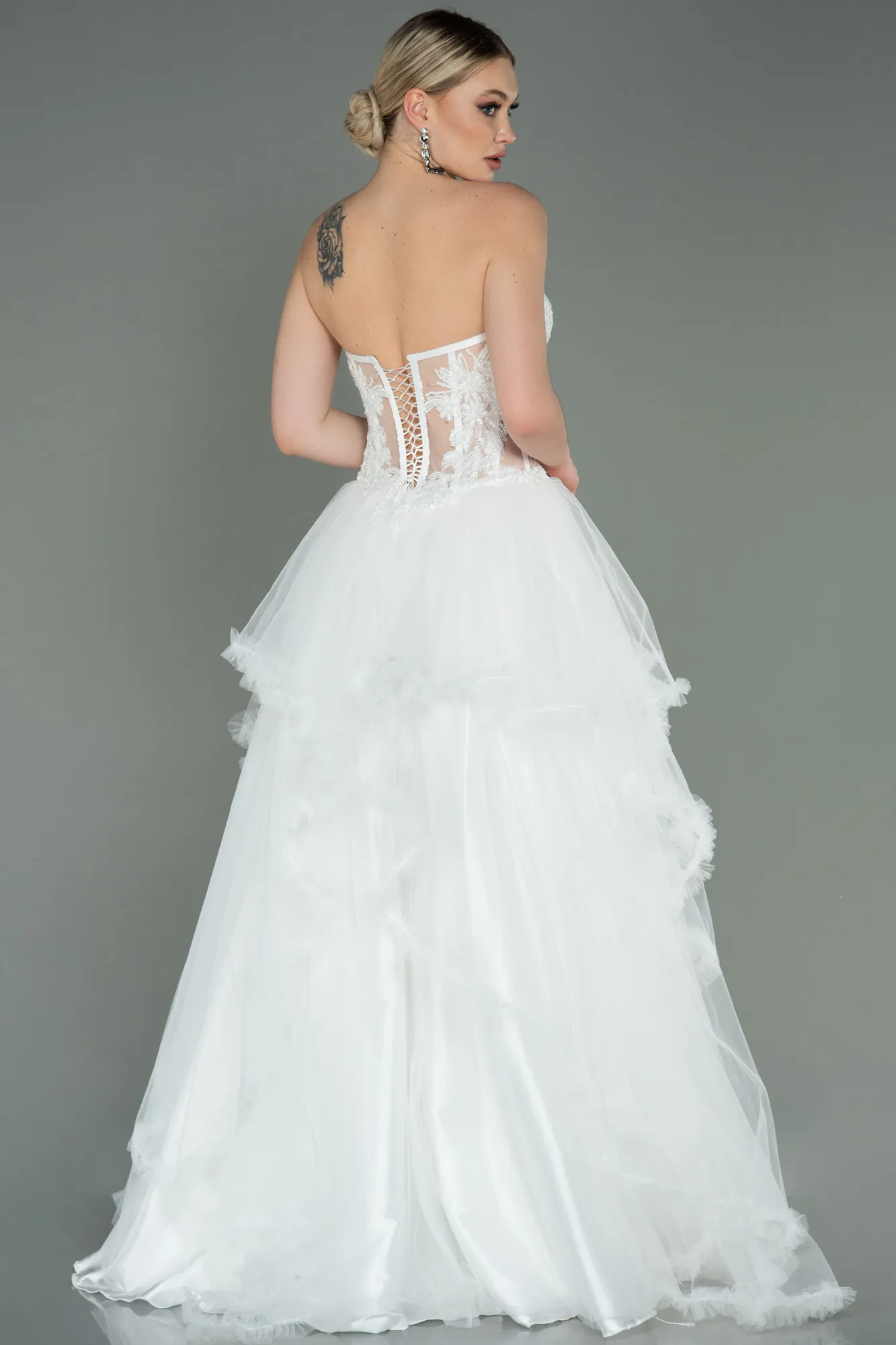 Ecru-Long Evening Dress ABU3082