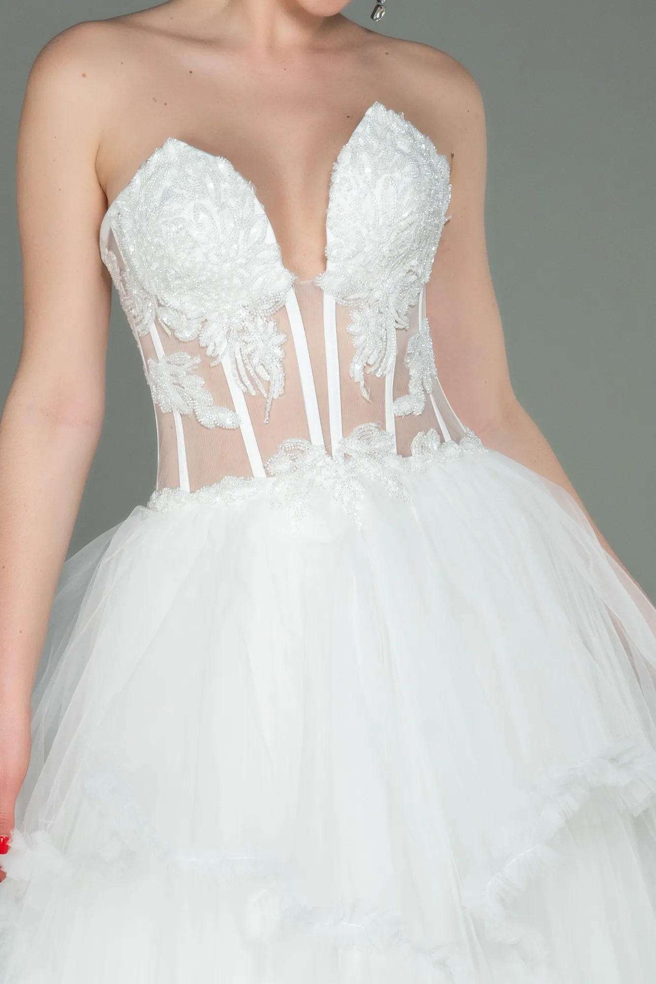 Ecru-Long Evening Dress ABU3082