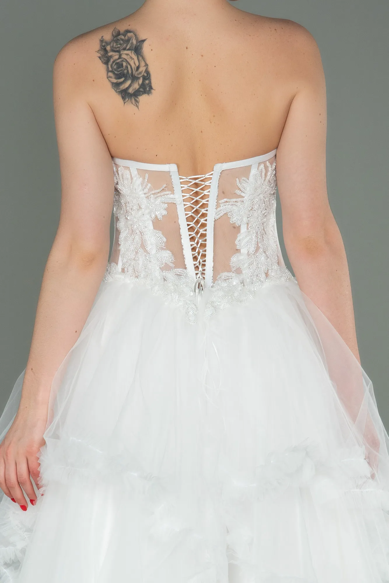 Ecru-Long Evening Dress ABU3082