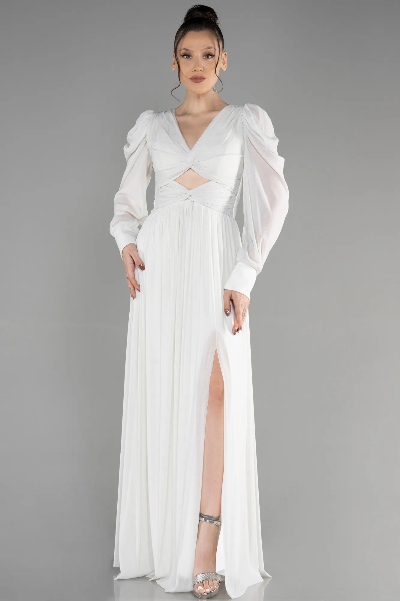 Ecru-Long Evening Dress ABU3103
