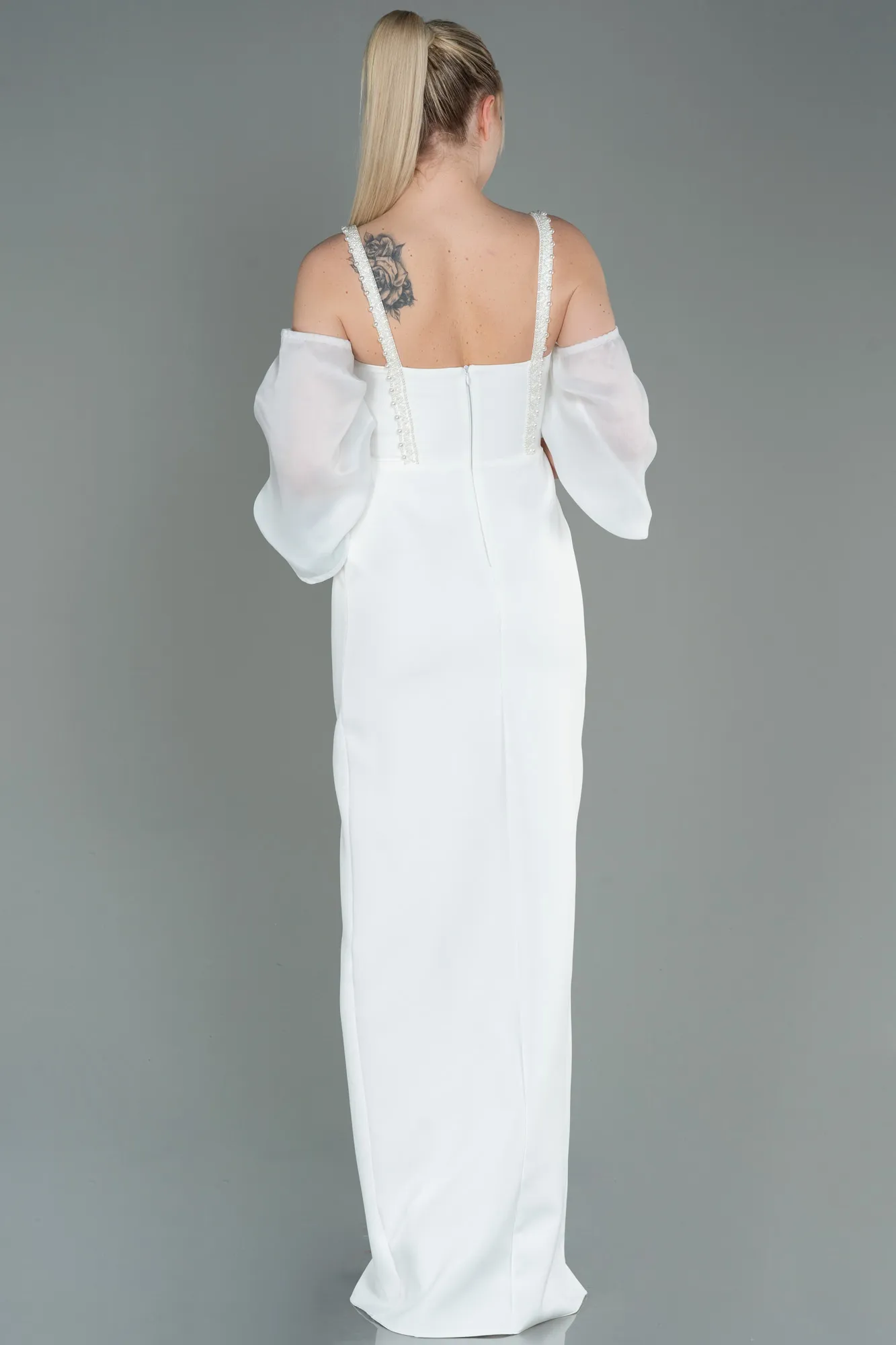 Ecru-Long Evening Dress ABU3105