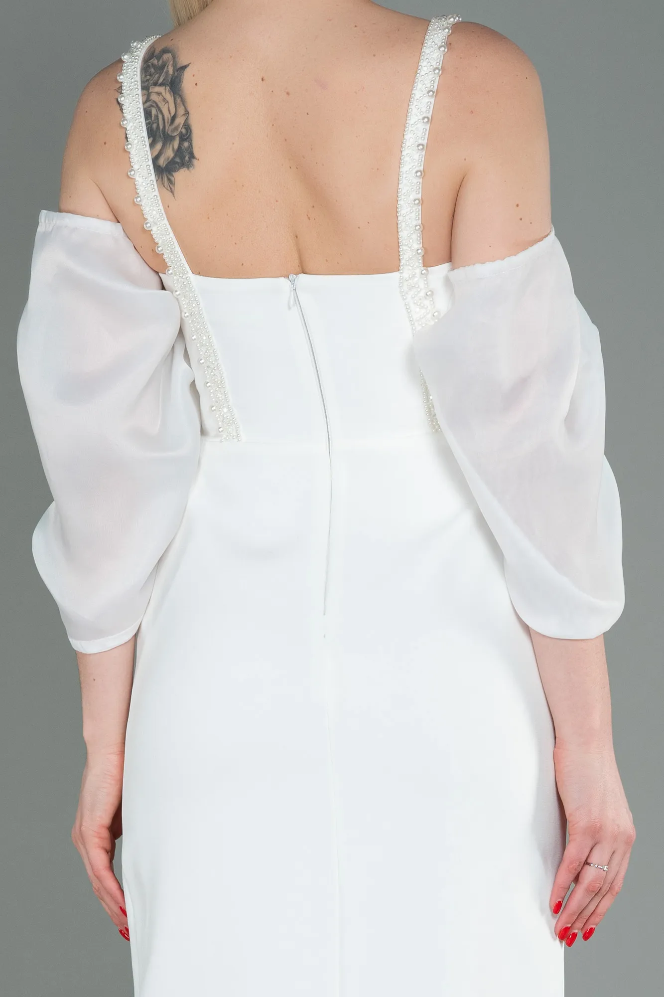 Ecru-Long Evening Dress ABU3105