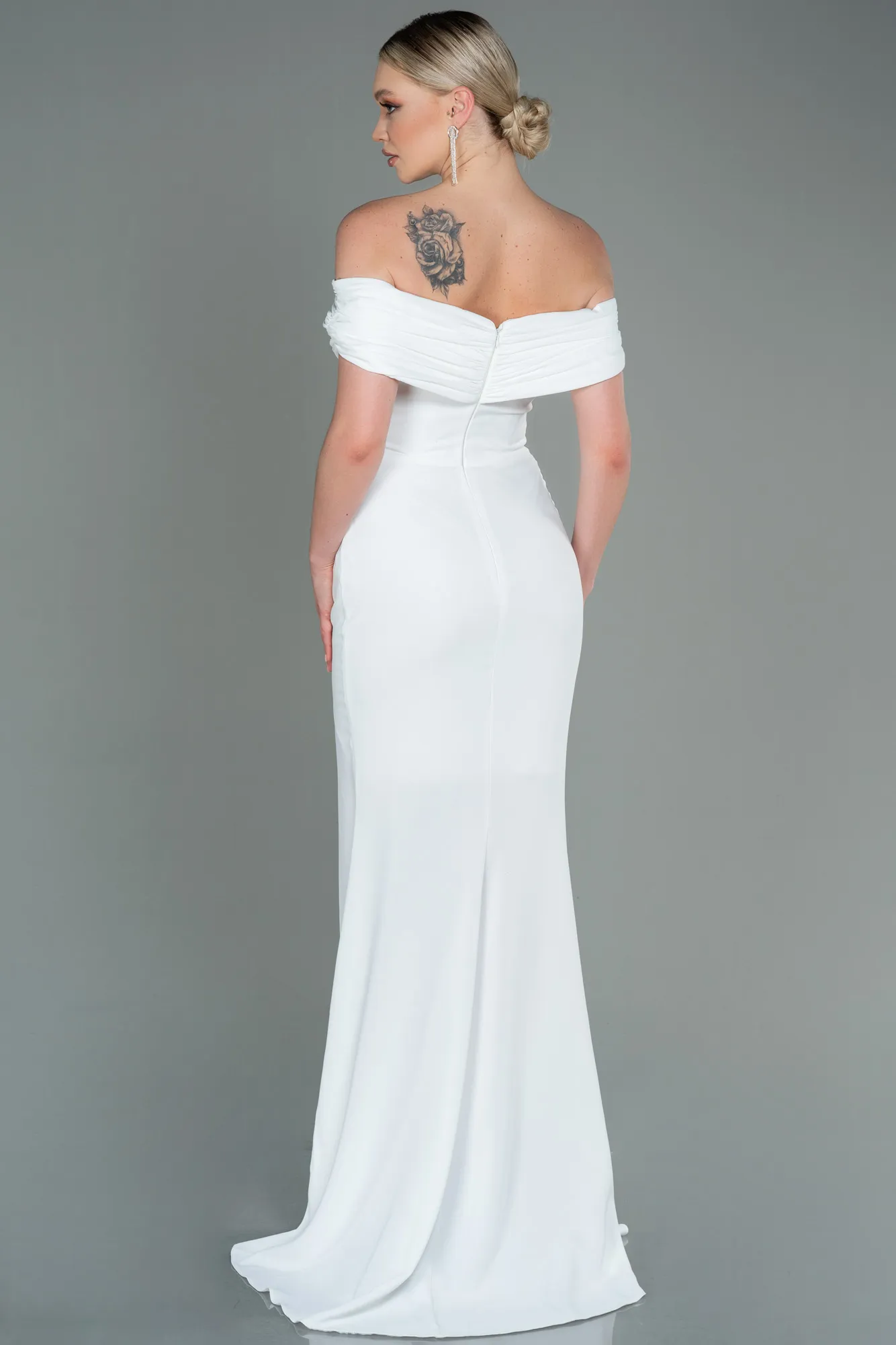Ecru-Long Evening Dress ABU3156