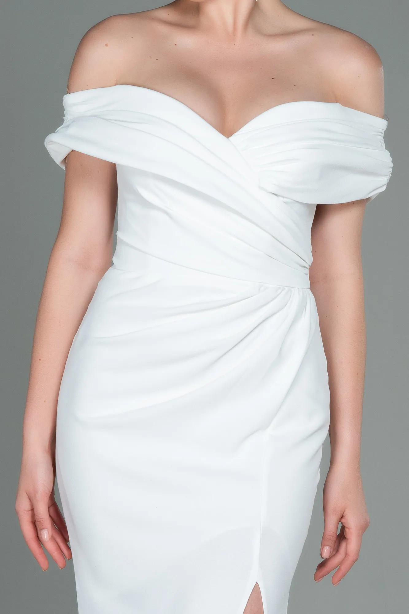 Ecru-Long Evening Dress ABU3156