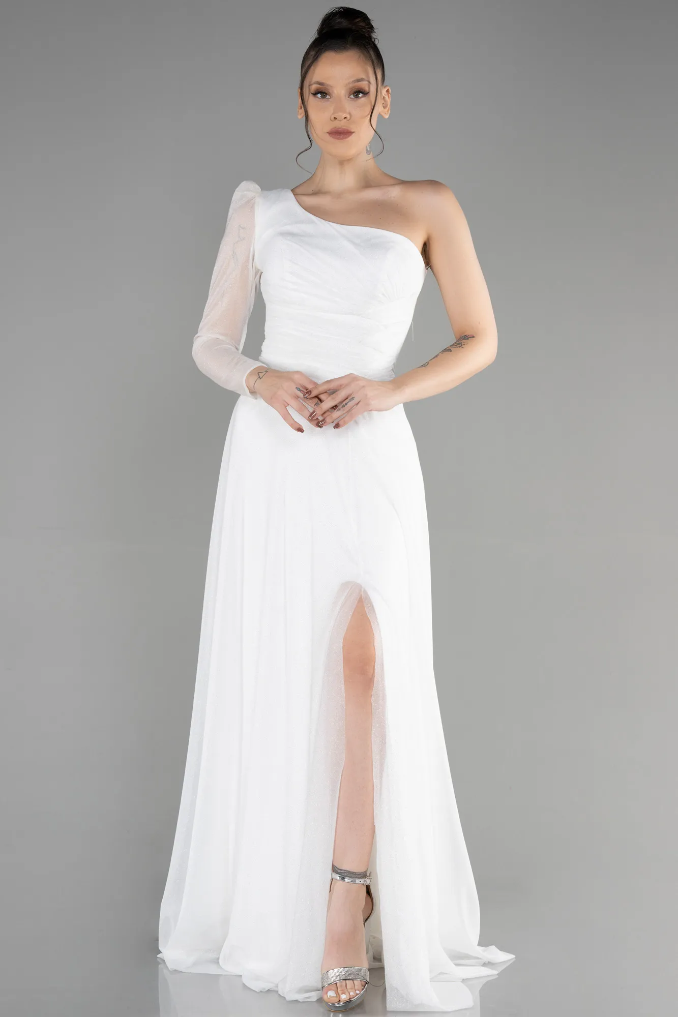 Ecru-Long Evening Dress ABU3208