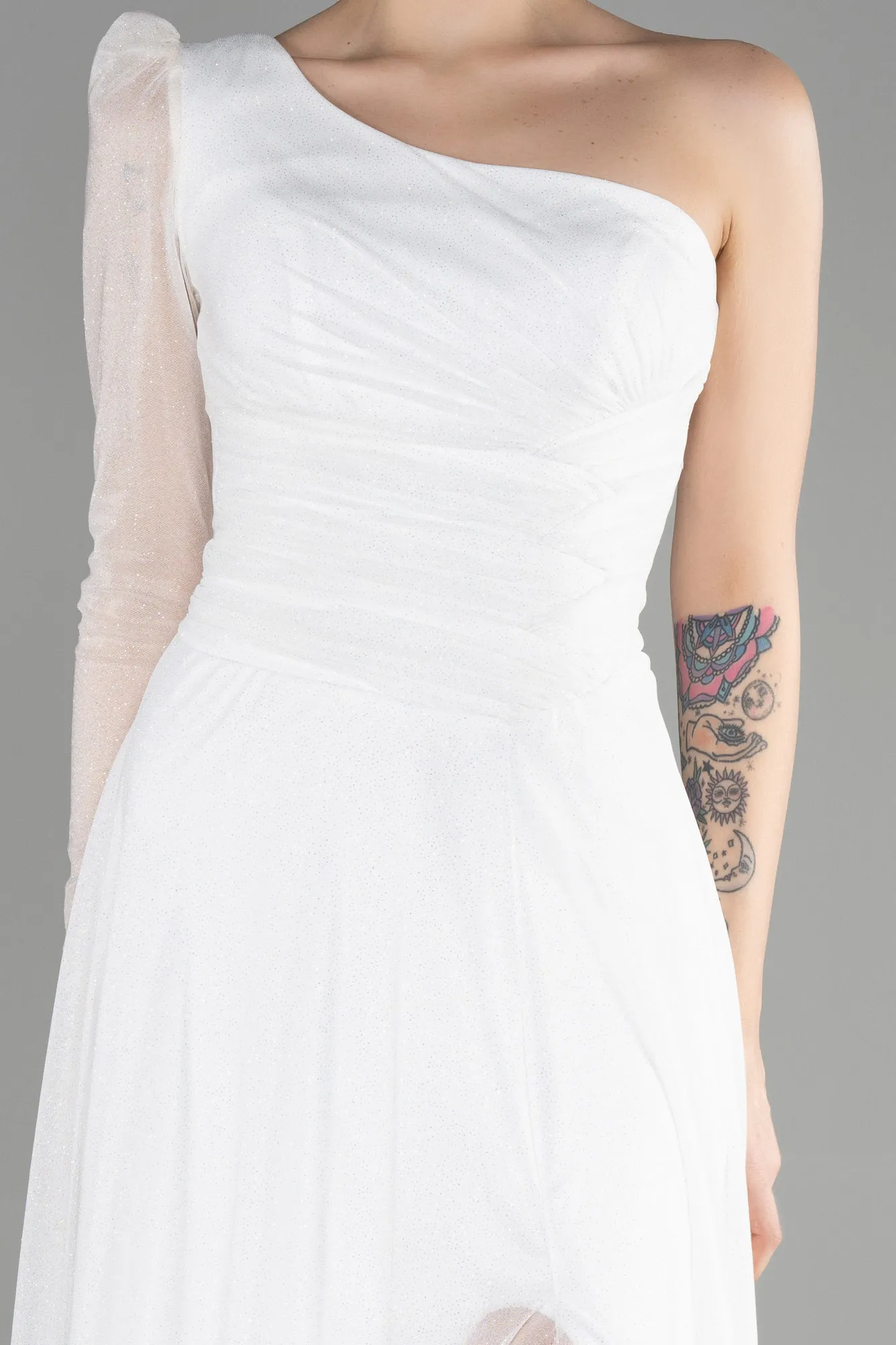 Ecru-Long Evening Dress ABU3208