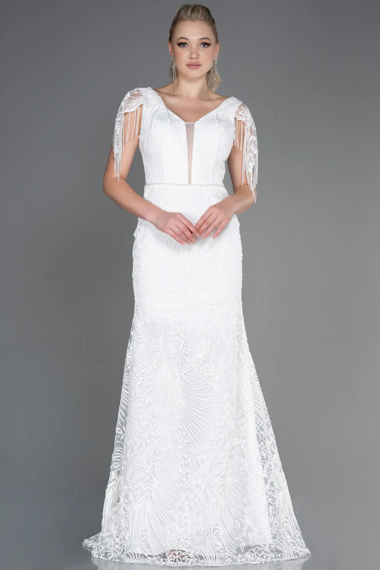 Ecru-Long Evening Dress ABU3245