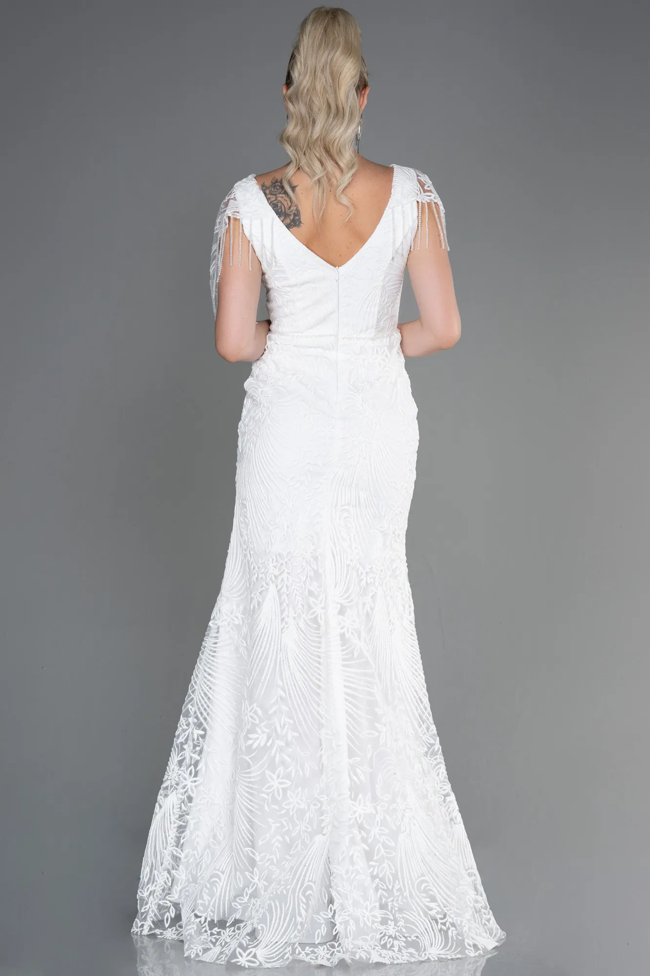 Ecru-Long Evening Dress ABU3245