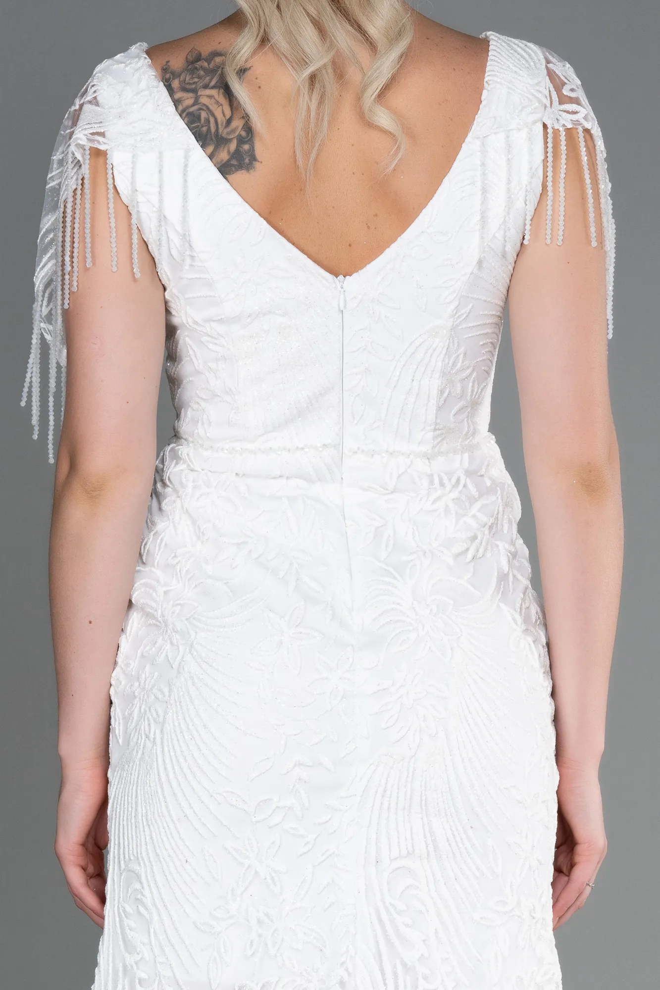 Ecru-Long Evening Dress ABU3245