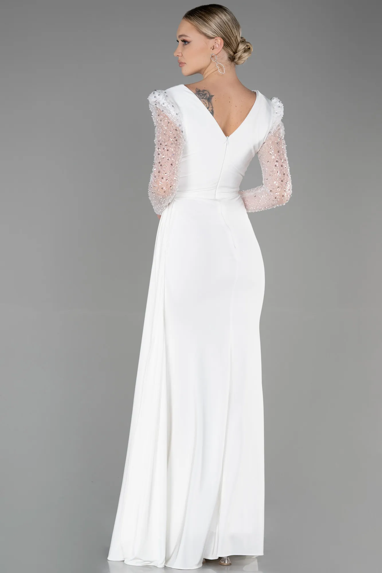 Ecru-Long Evening Dress ABU3321