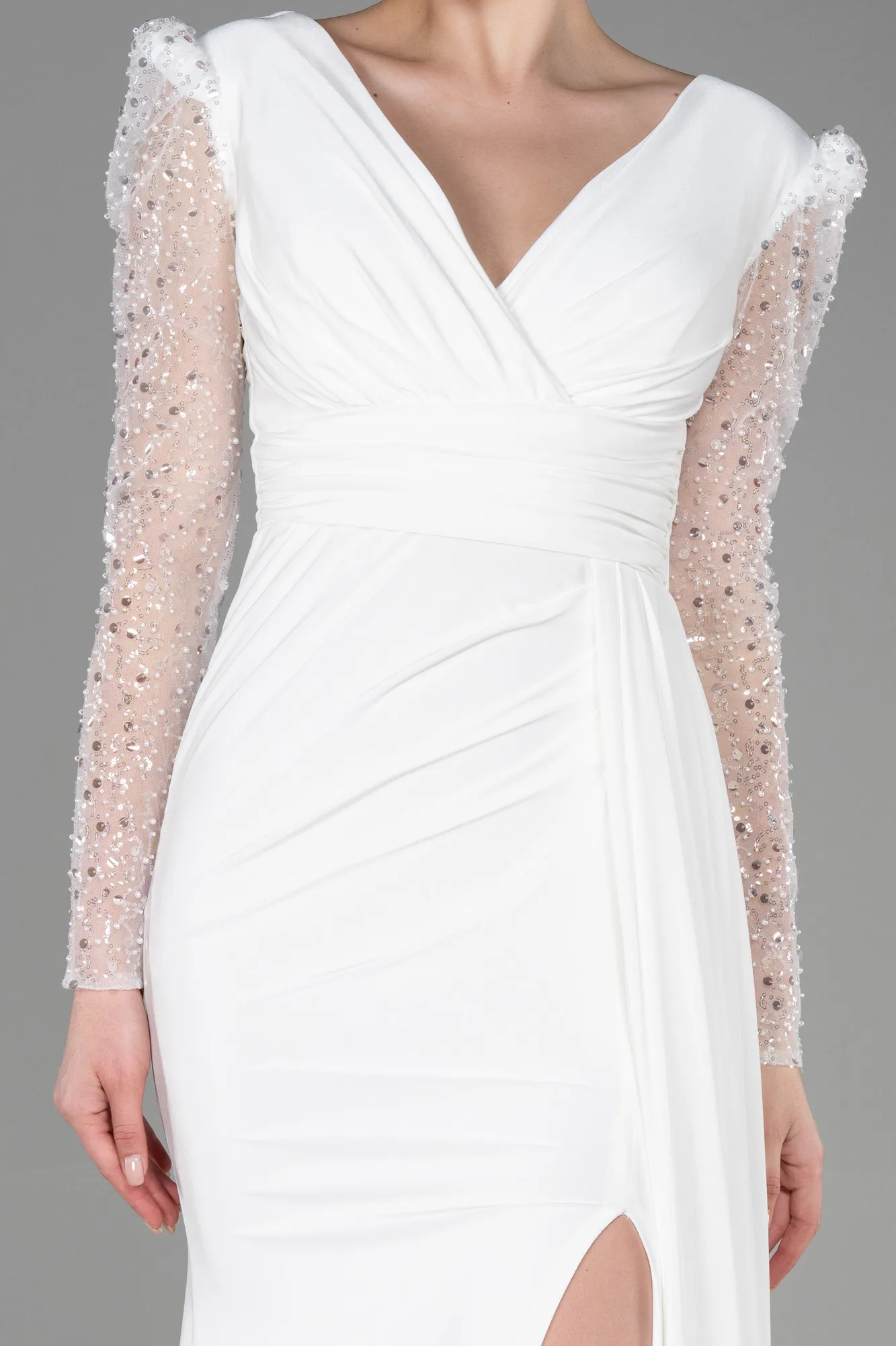 Ecru-Long Evening Dress ABU3321