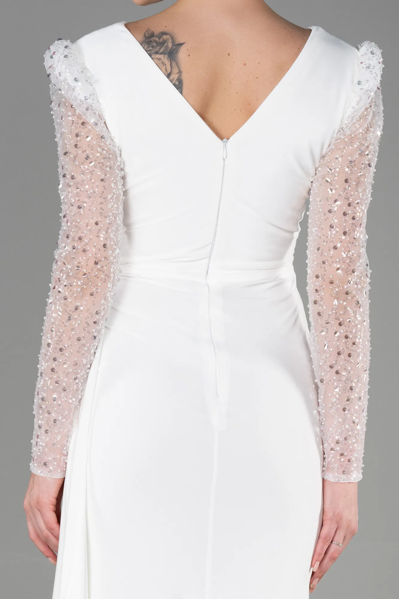 Ecru-Long Evening Dress ABU3321