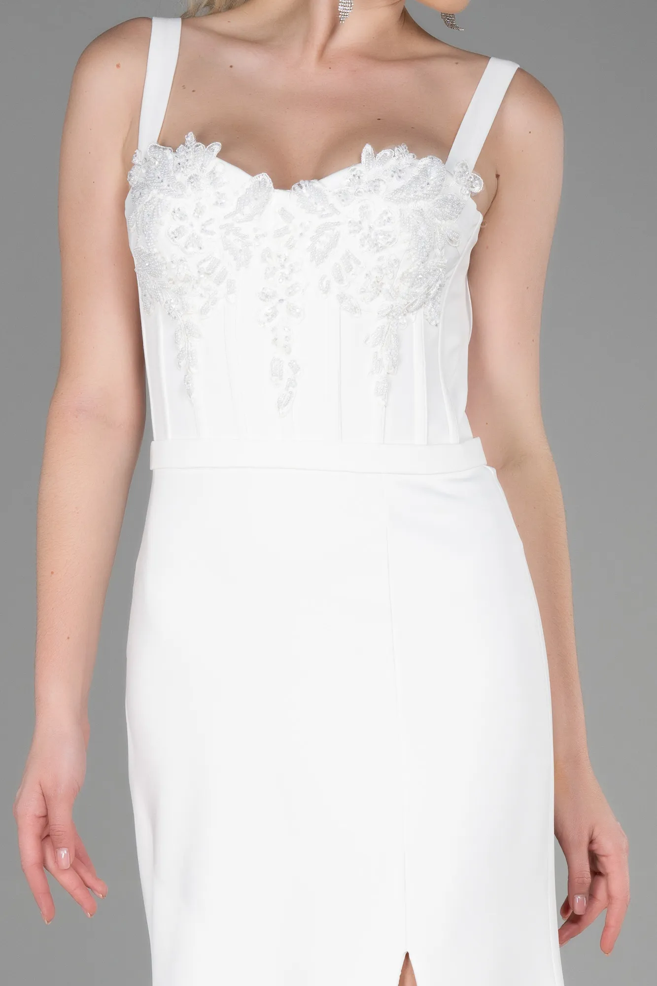 Ecru-Long Evening Dress ABU3345