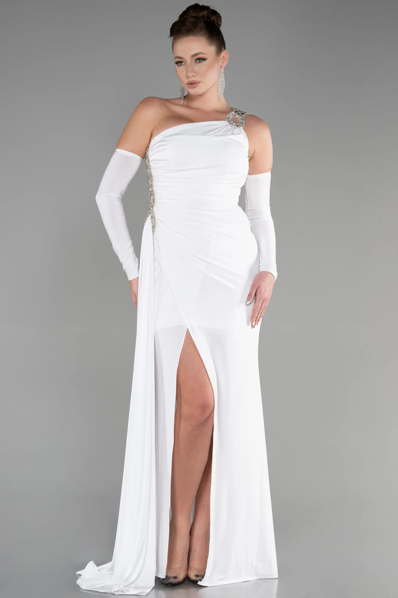 Ecru-Long Evening Dress ABU3466