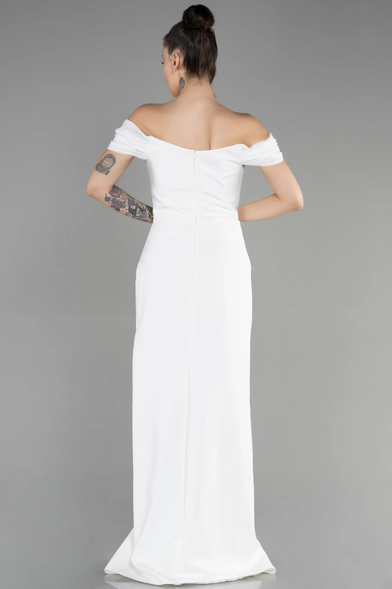Ecru-Long Evening Dress ABU3471