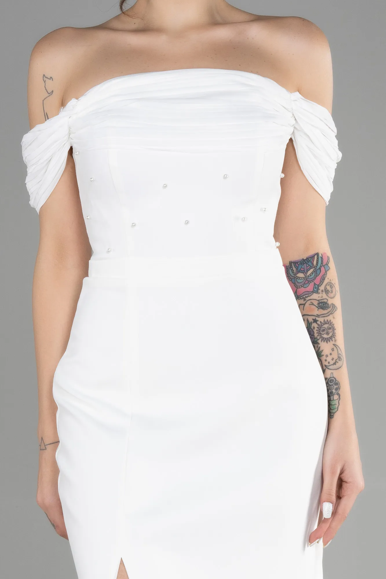 Ecru-Long Evening Dress ABU3471