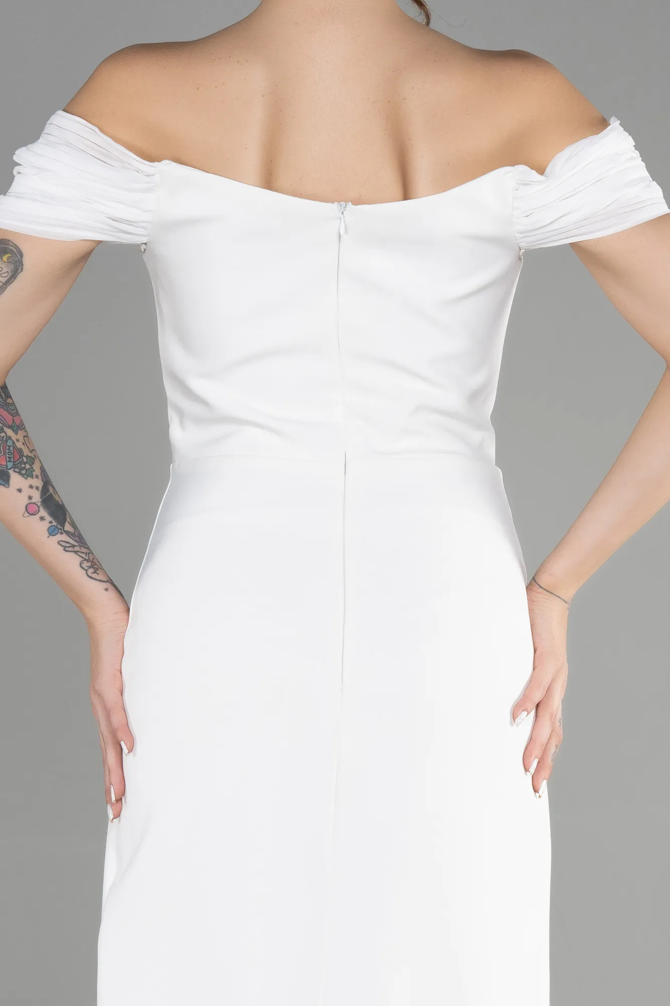 Ecru-Long Evening Dress ABU3471