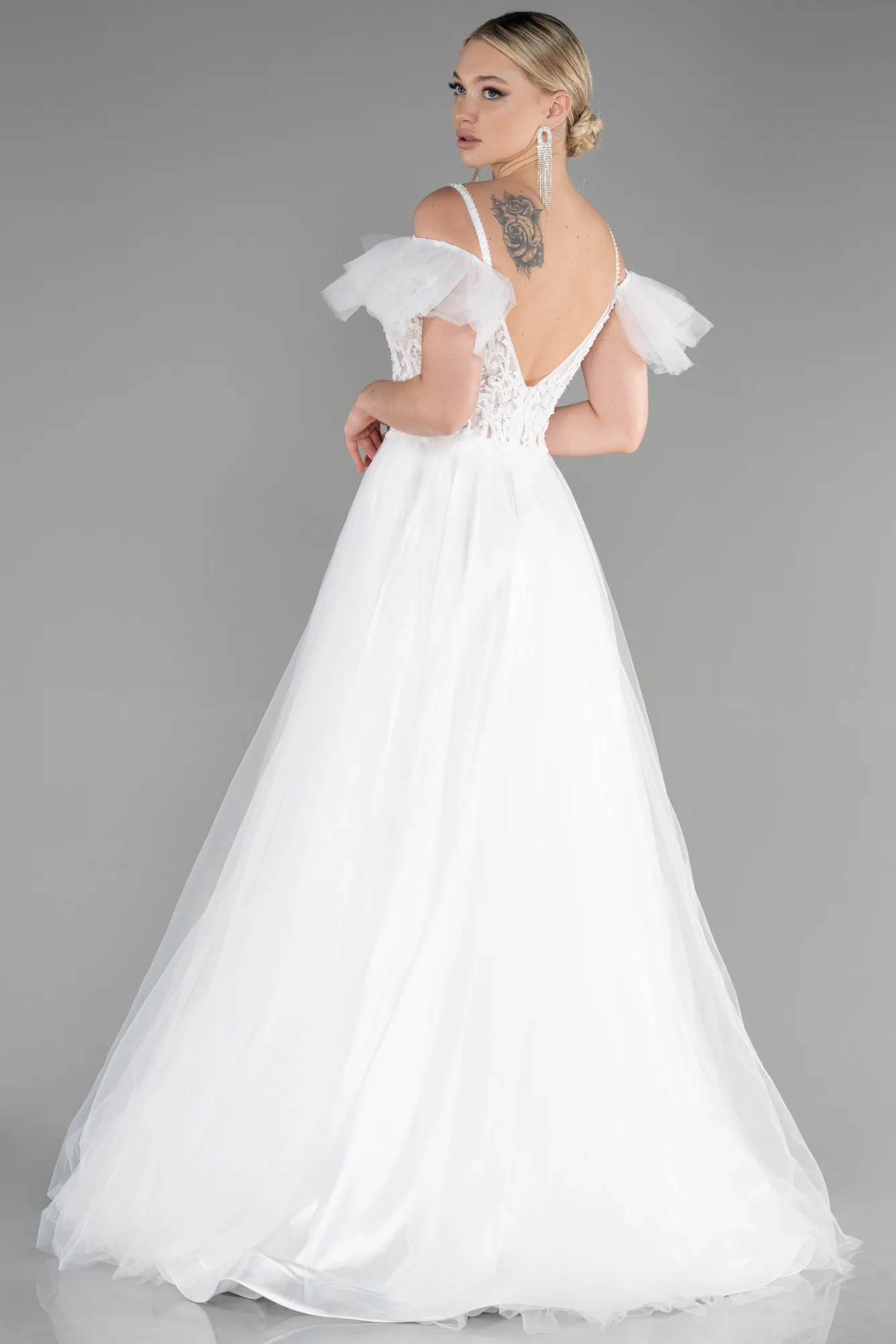 Ecru-Long Evening Dress ABU3500