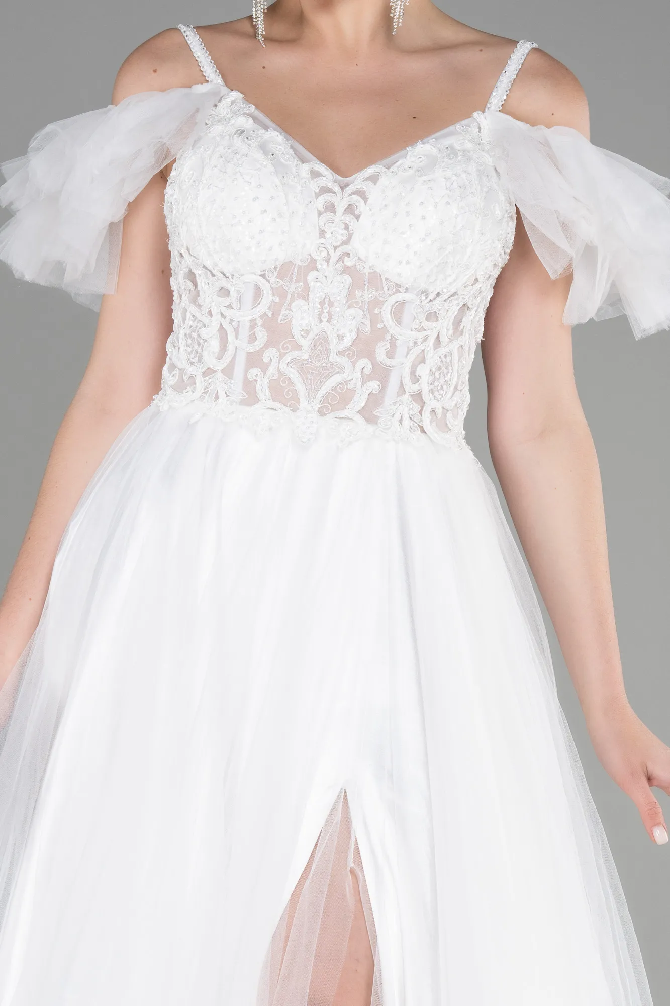 Ecru-Long Evening Dress ABU3500