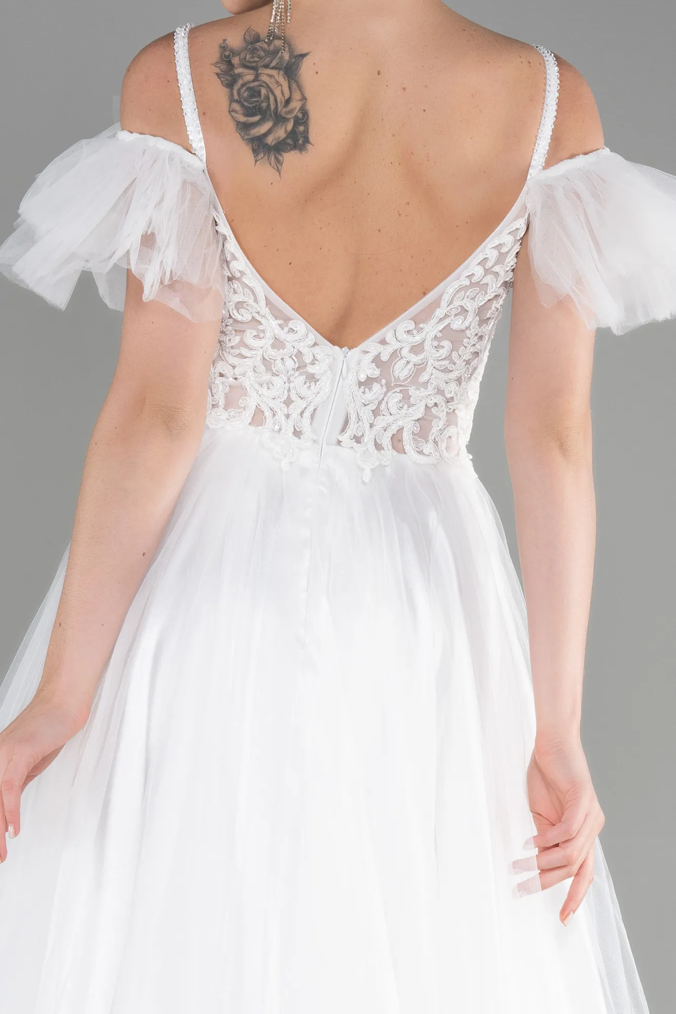 Ecru-Long Evening Dress ABU3500