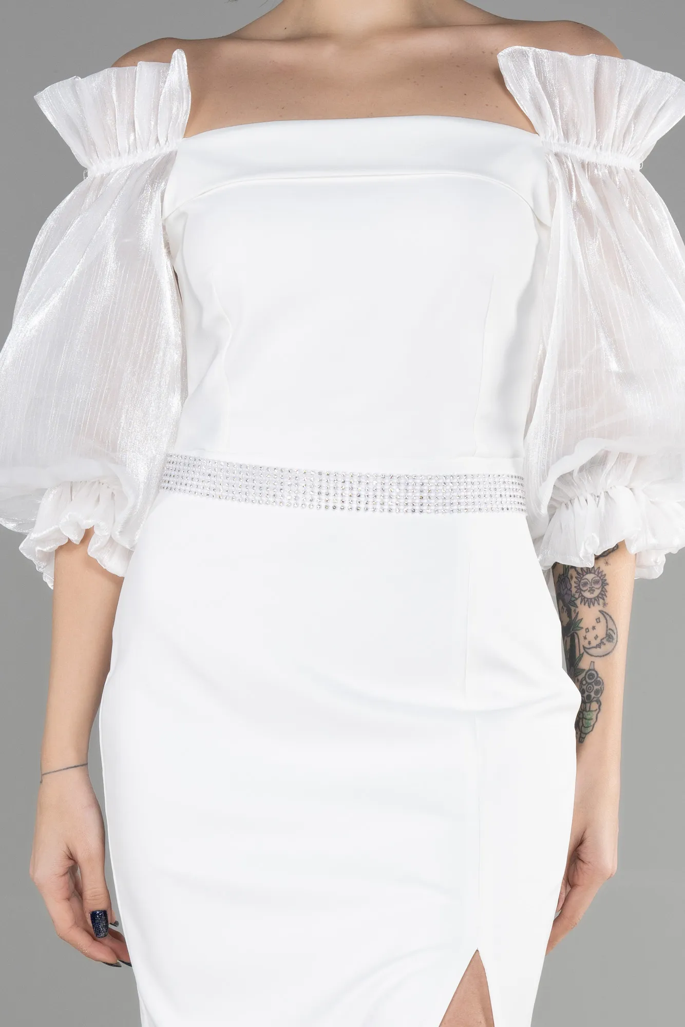 Ecru-Long Evening Dress ABU3508