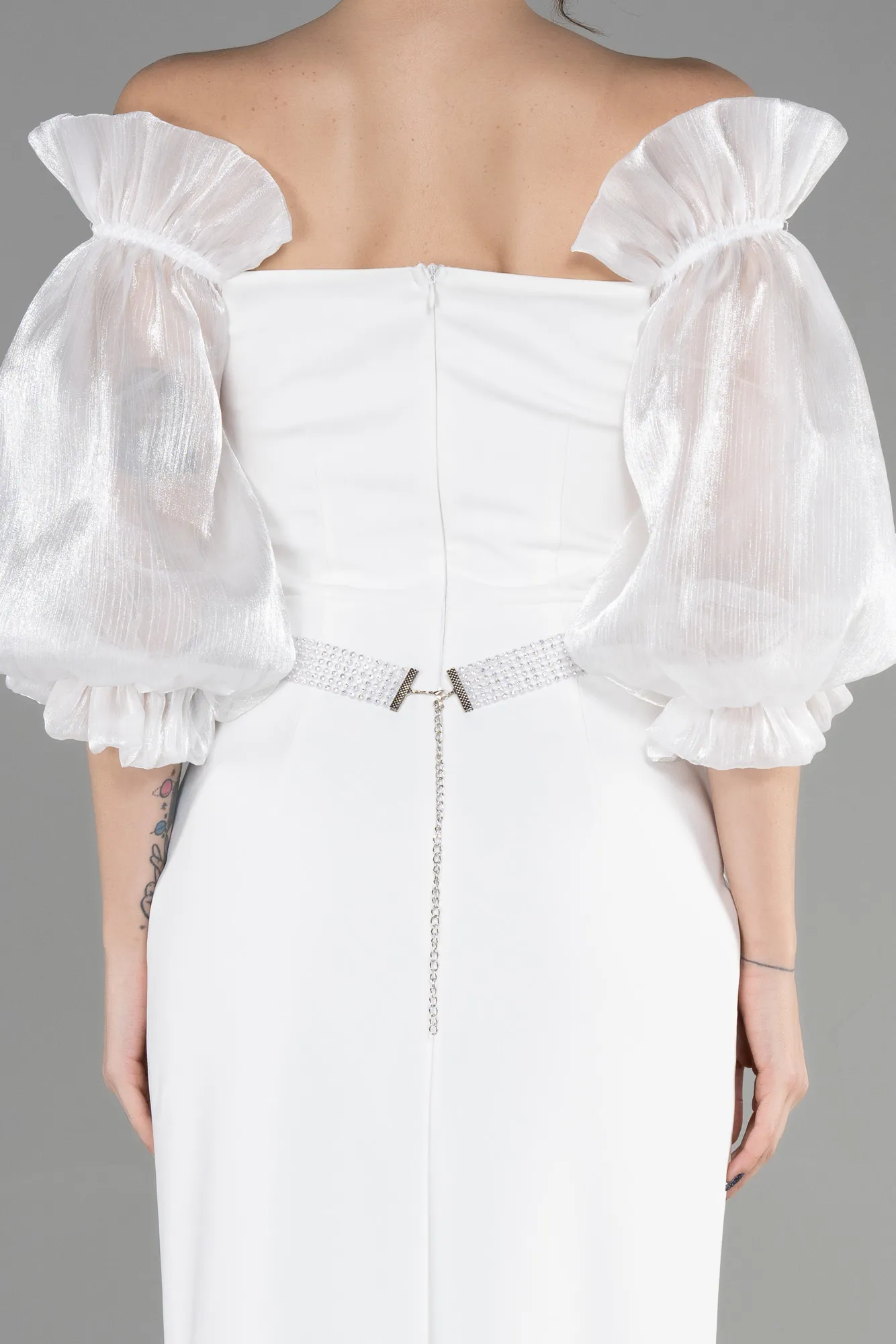 Ecru-Long Evening Dress ABU3508