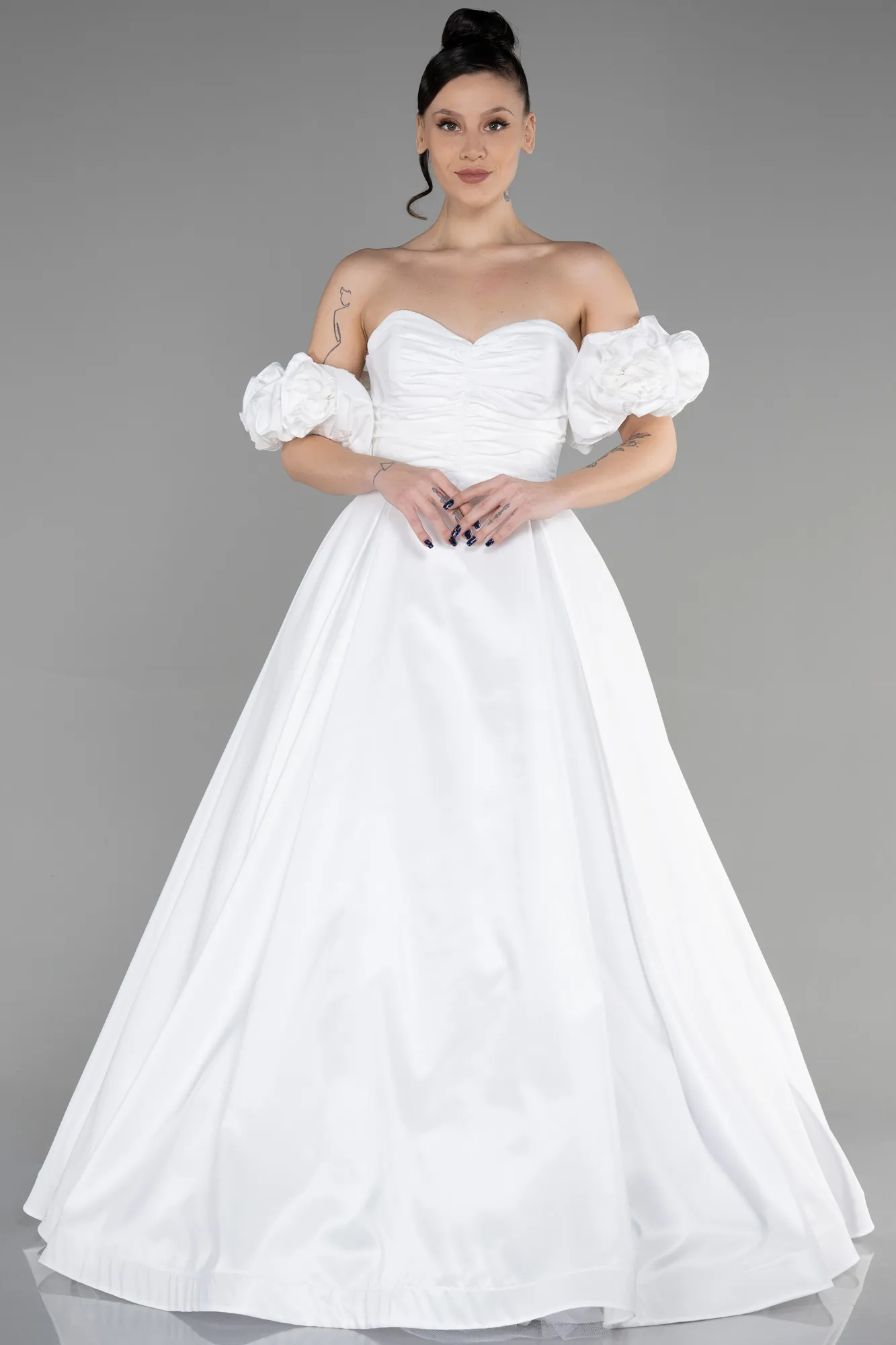 Ecru-Long Evening Dress ABU3547