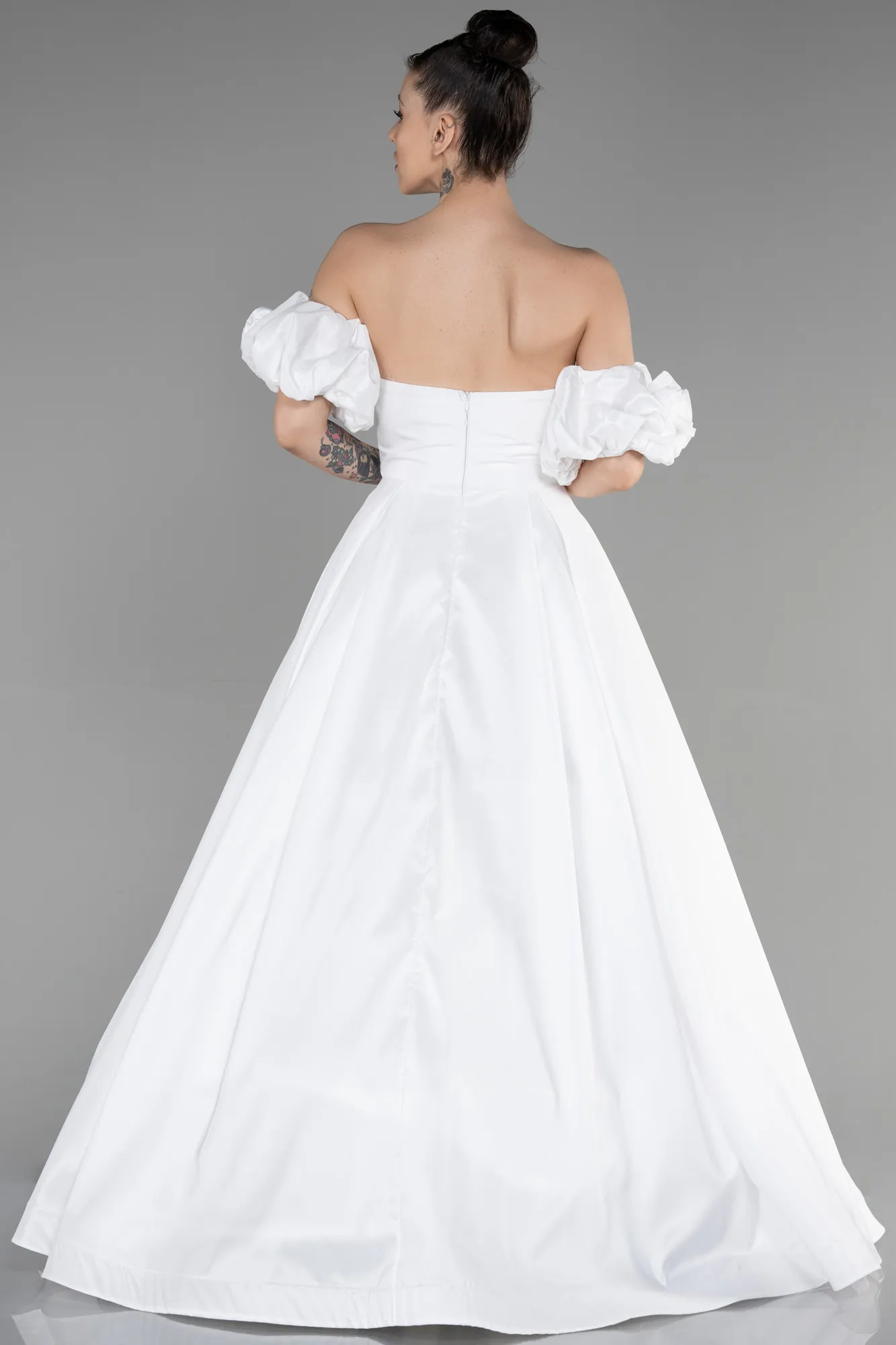 Ecru-Long Evening Dress ABU3547