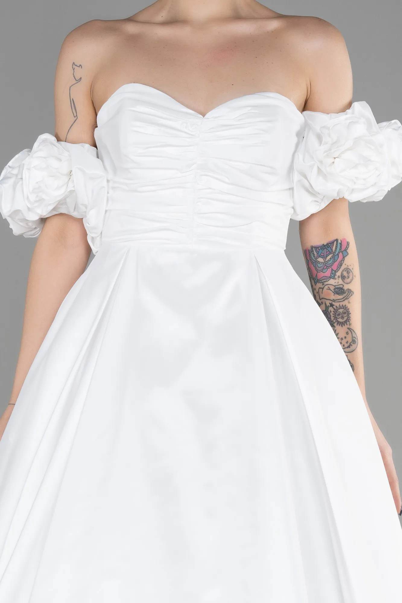 Ecru-Long Evening Dress ABU3547