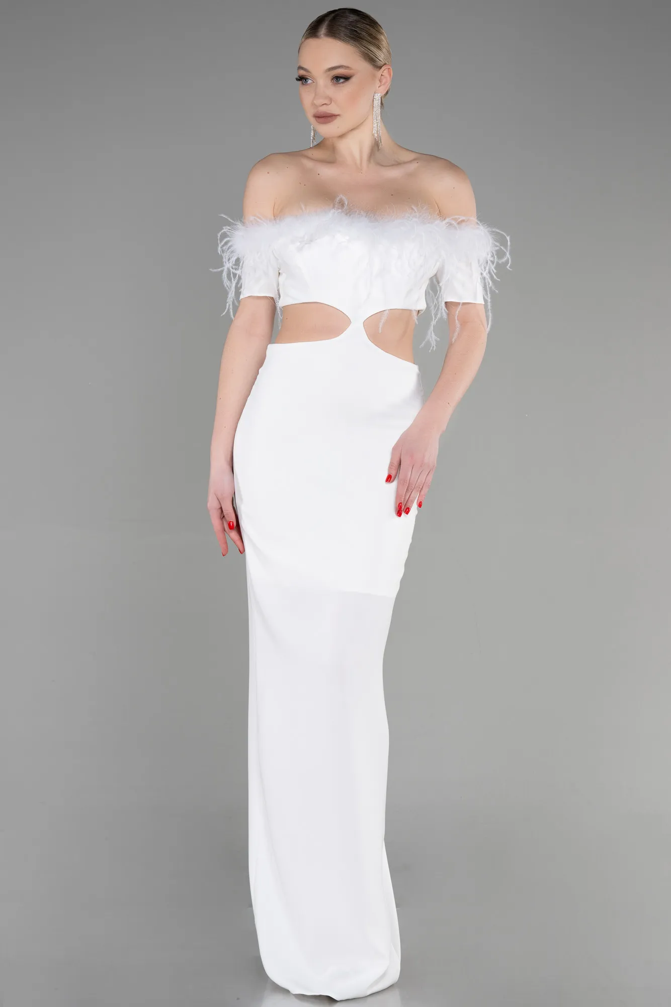 Ecru-Long Evening Dress ABU3602