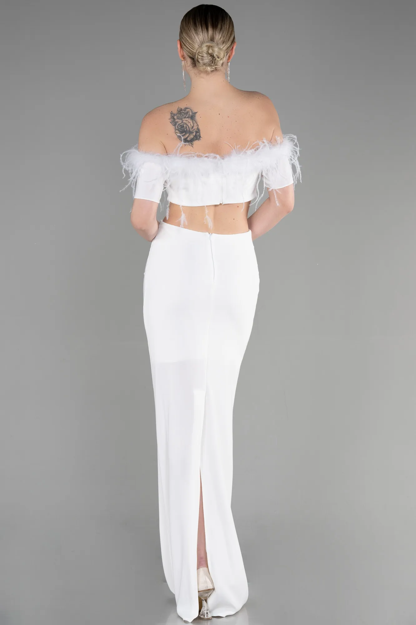 Ecru-Long Evening Dress ABU3602