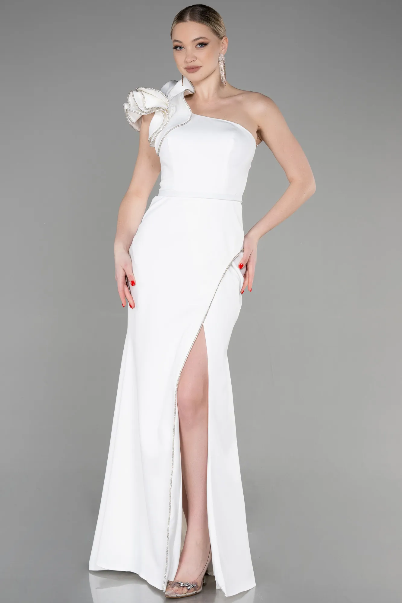 Ecru-Long Evening Dress ABU3605