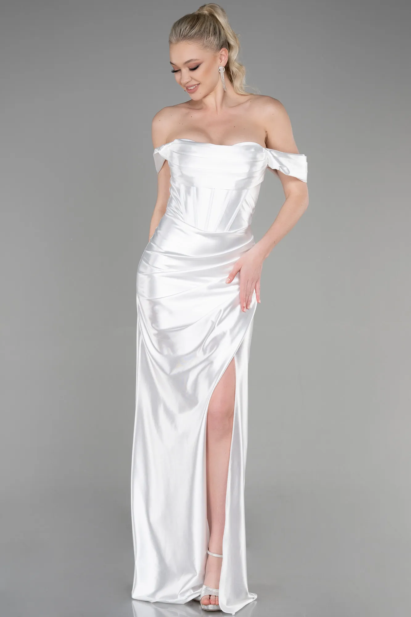 Ecru-Long Evening Dress ABU3611