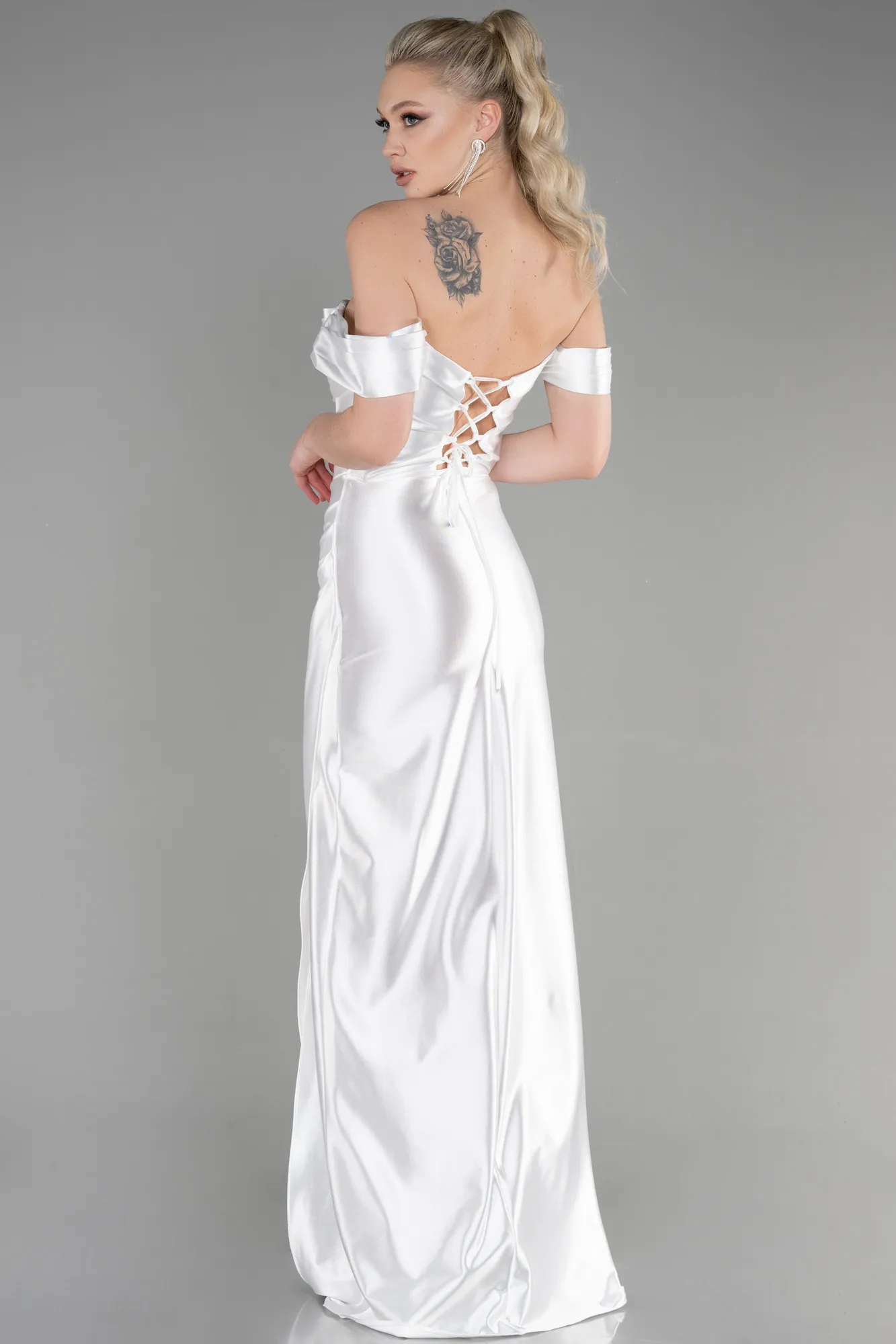 Ecru-Long Evening Dress ABU3611