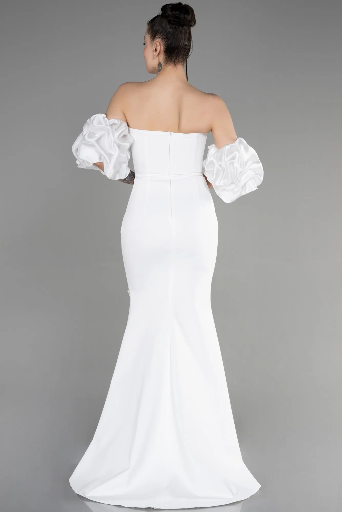 Ecru-Long Evening Dress ABU3659