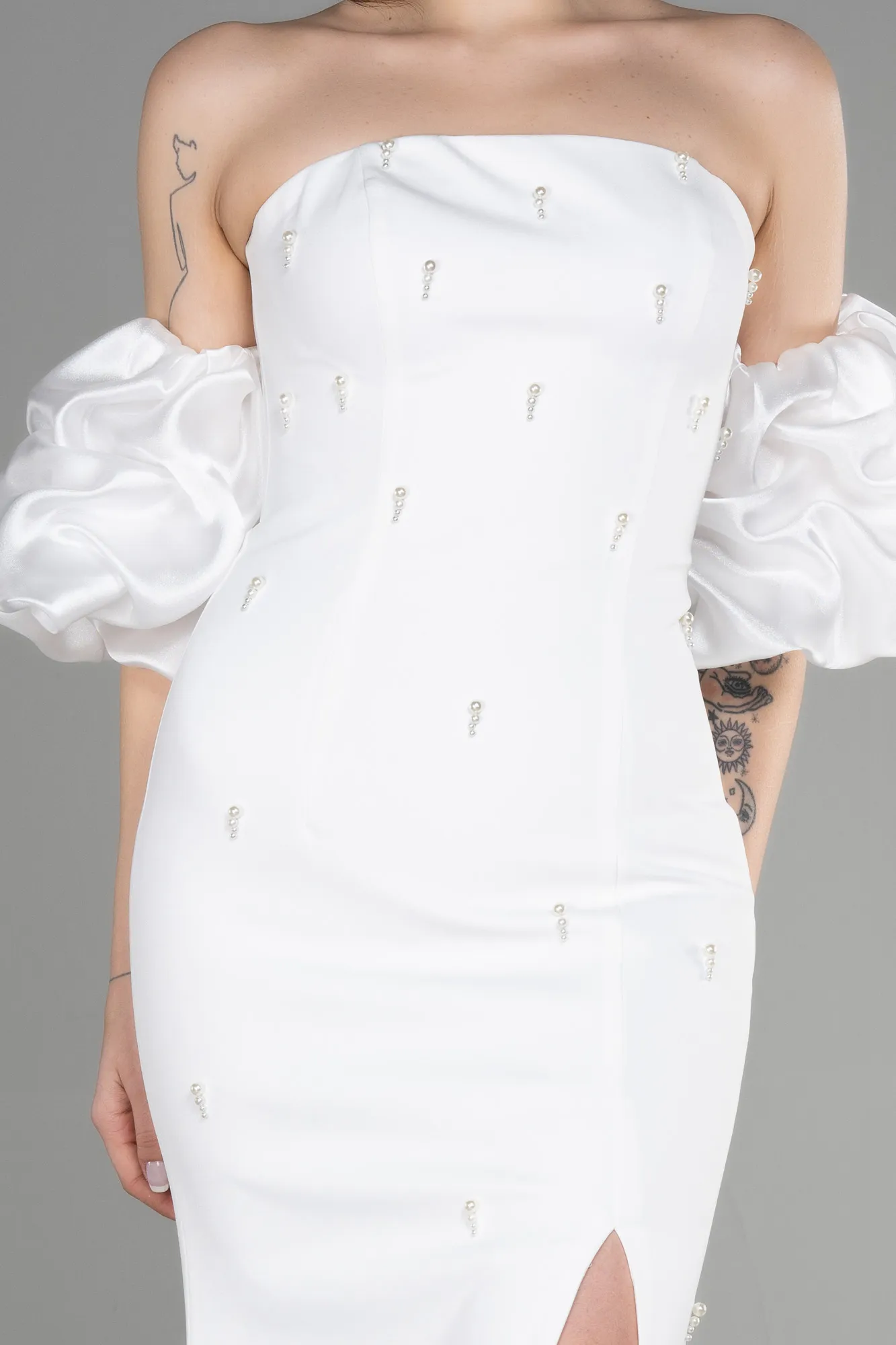 Ecru-Long Evening Dress ABU3659