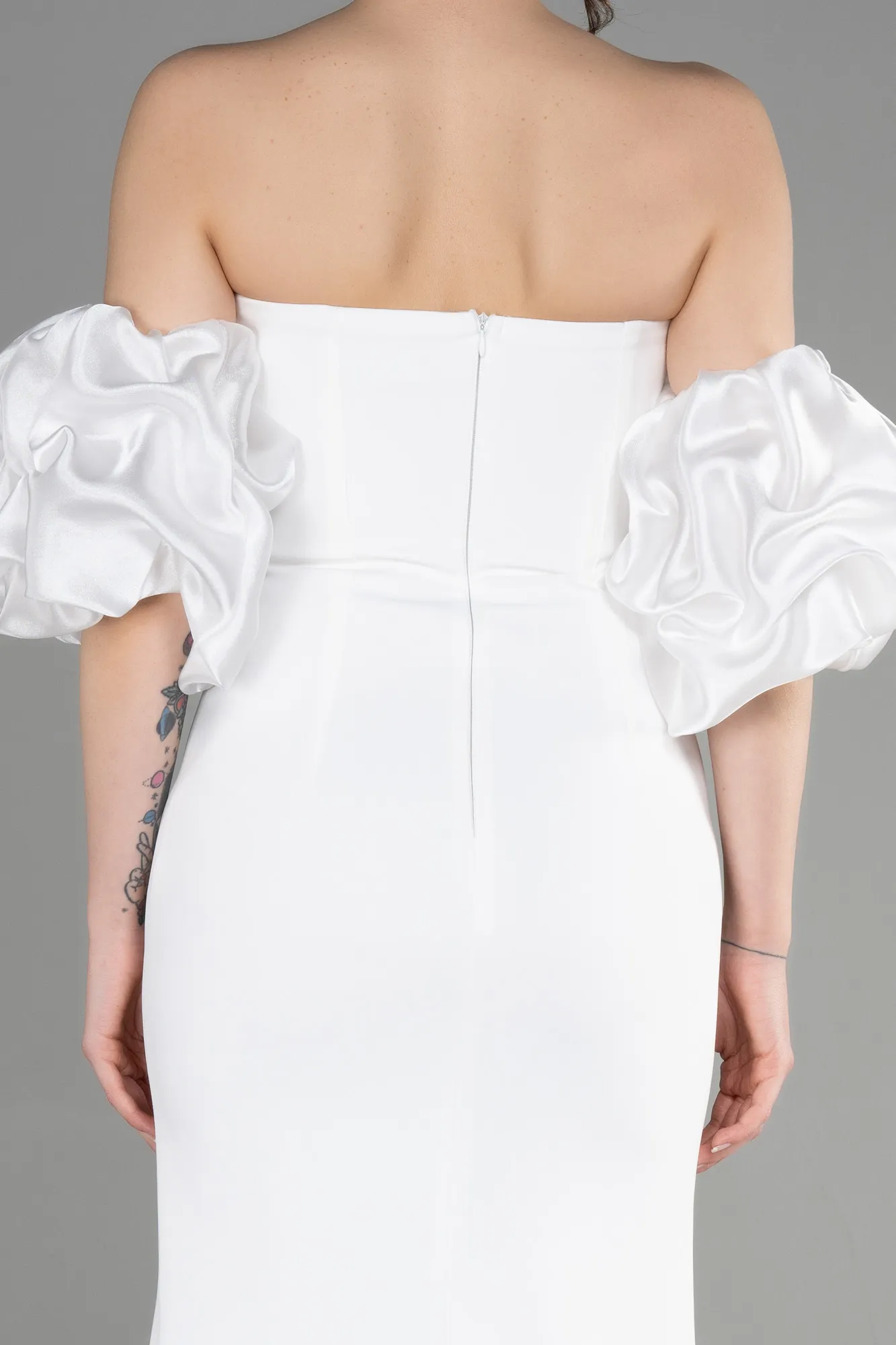 Ecru-Long Evening Dress ABU3659