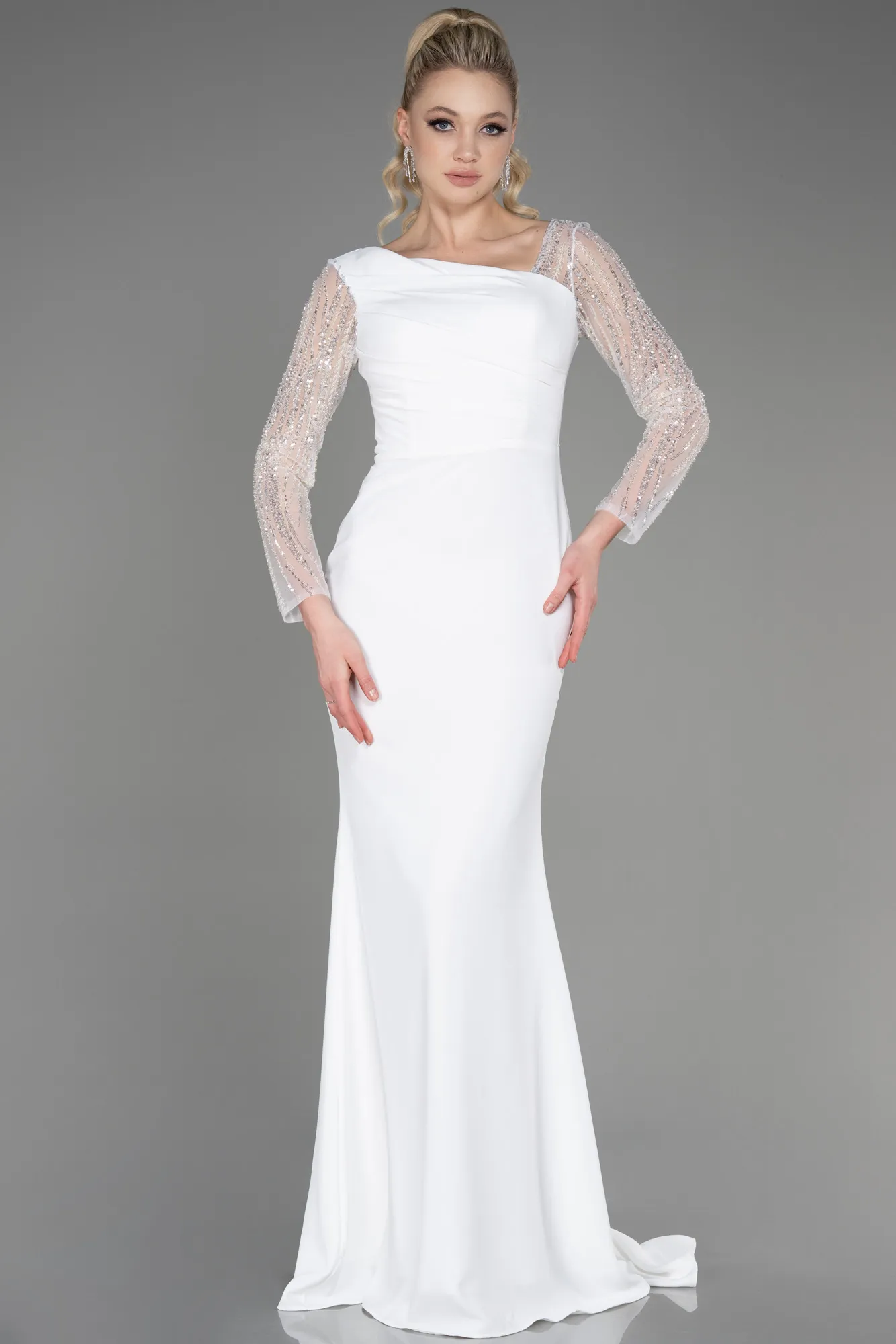 Ecru-Long Evening Dress ABU3712