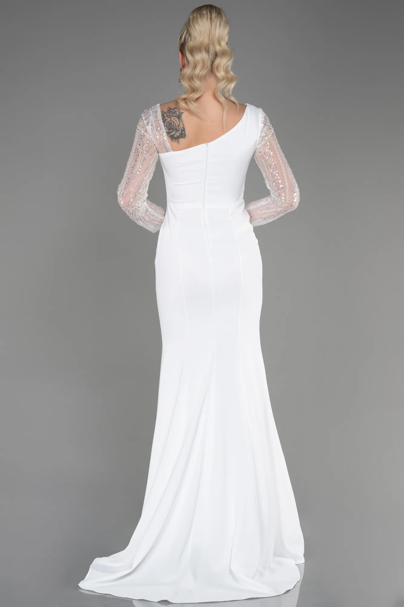 Ecru-Long Evening Dress ABU3712